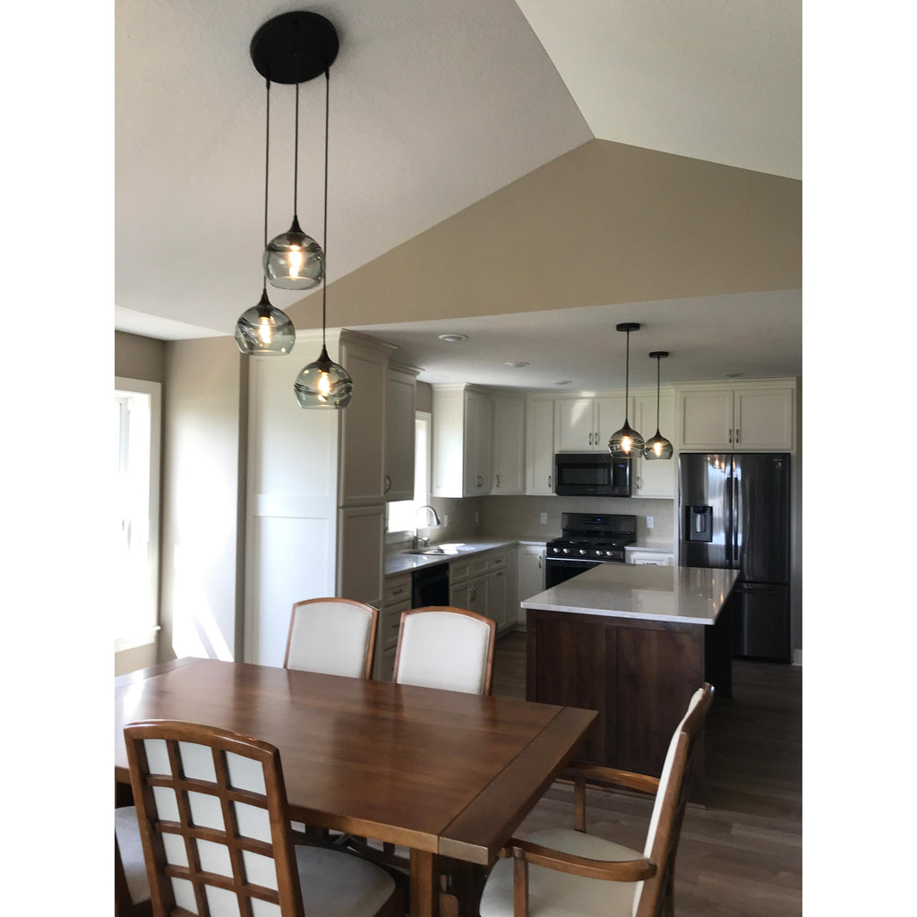 767 3 Pendant Cascade Chandelier-Glass-Bicycle Glass Co-Matte Black - 4ft Cord-Lunar-Steel Blue-Bicycle Glass Co