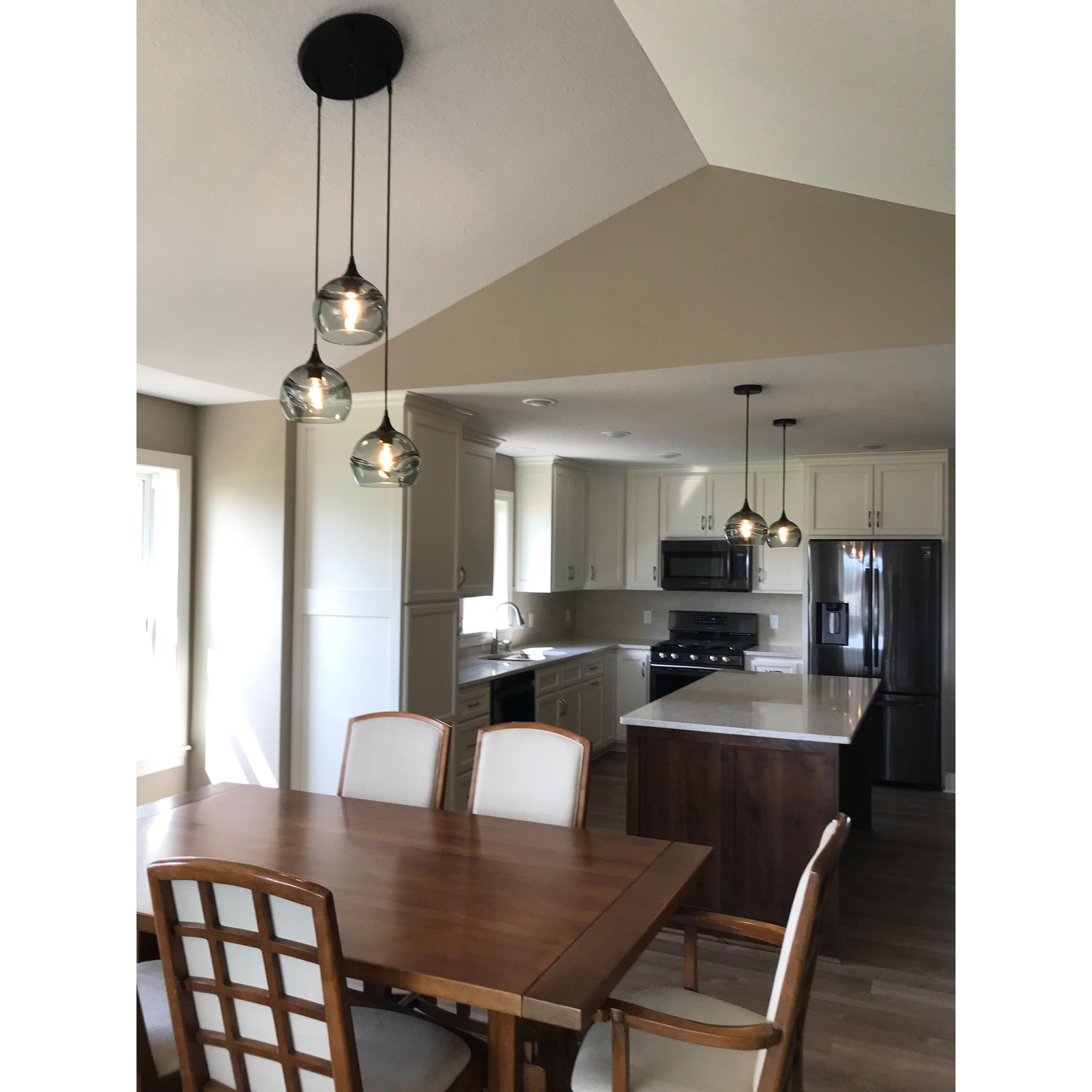 767 3 Pendant Cascade Chandelier-Glass-Bicycle Glass Co-Matte Black - 4ft Cord-Lunar-Steel Blue-Bicycle Glass Co