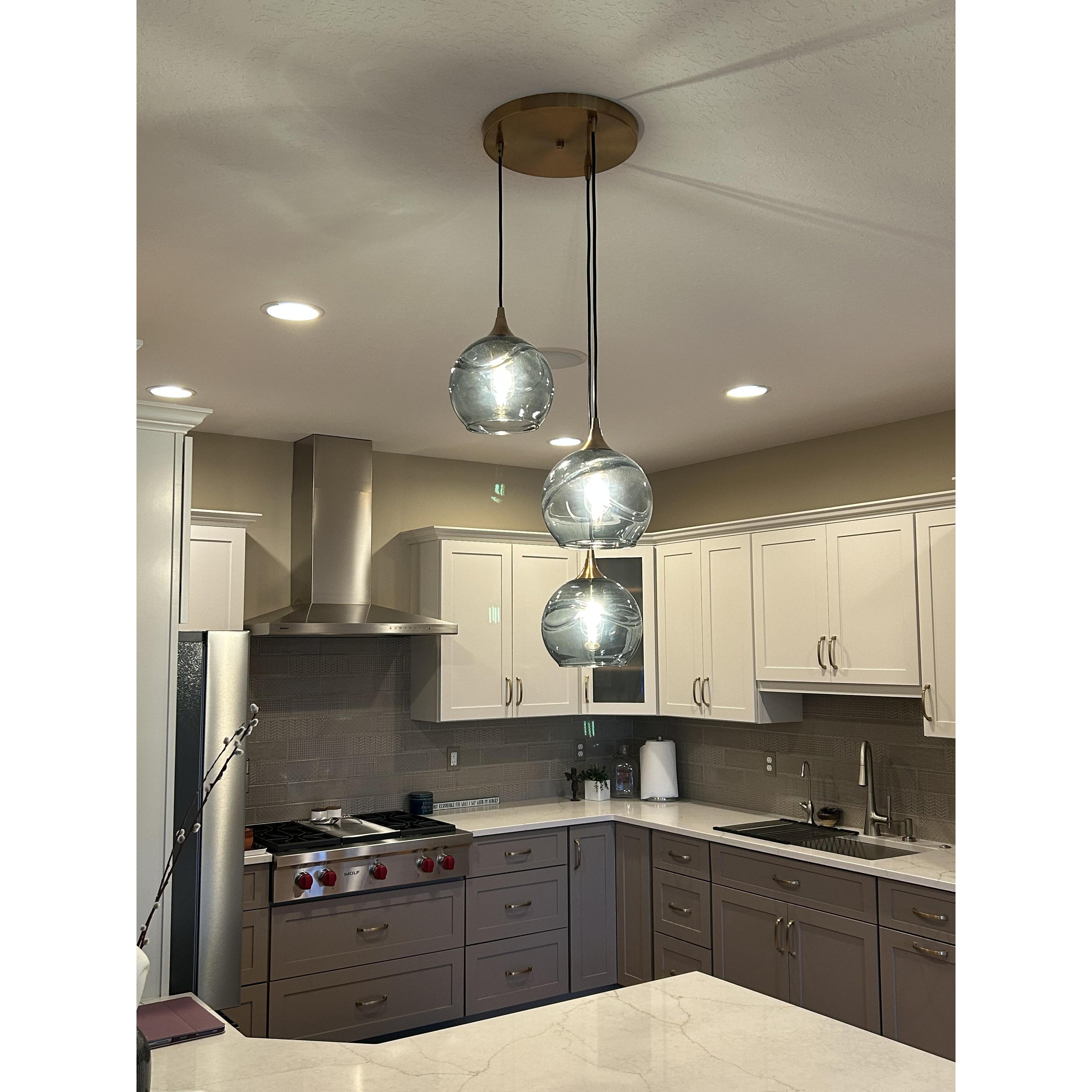 767 3 Pendant Cascade Chandelier-Glass-Bicycle Glass Co-Matte Black - 4ft Cord-Lunar-Steel Blue-Bicycle Glass Co