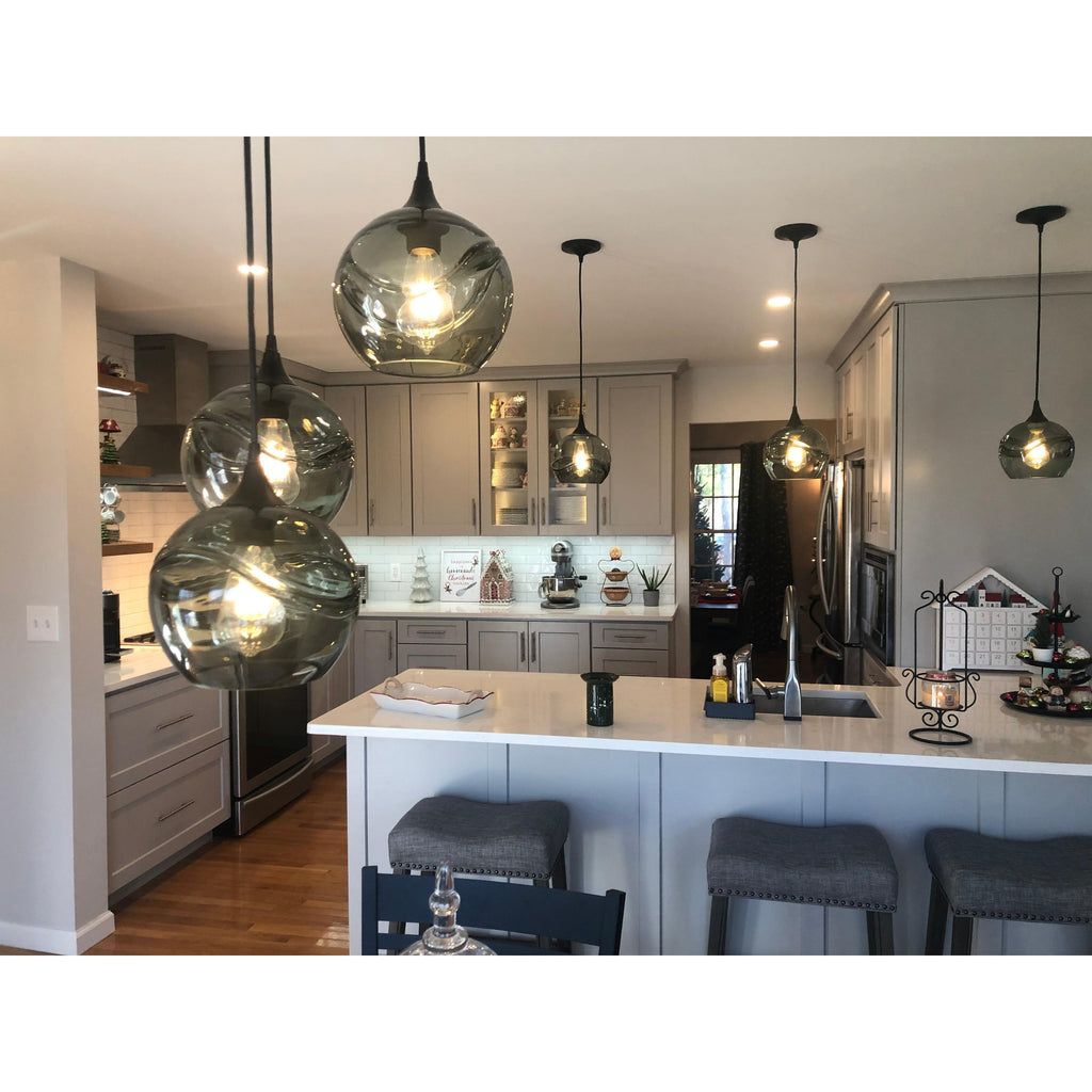 767 3 Pendant Cascade Chandelier-Glass-Bicycle Glass Co-Matte Black - 4ft Cord-Lunar-Steel Blue-Bicycle Glass Co