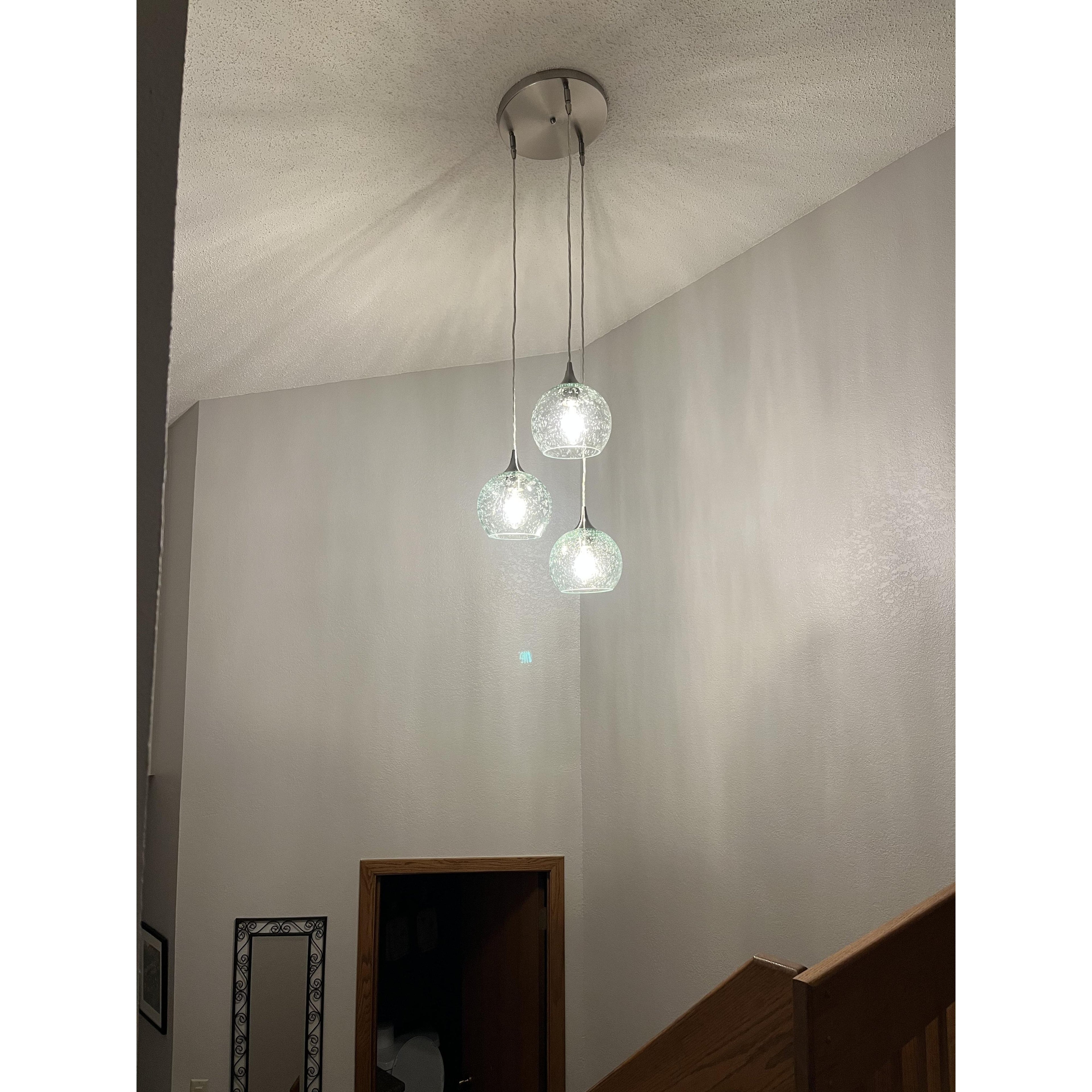 767 3 Pendant Cascade Chandelier-Glass-Bicycle Glass Co-Matte Black - 4ft Cord-Lunar-Steel Blue-Bicycle Glass Co