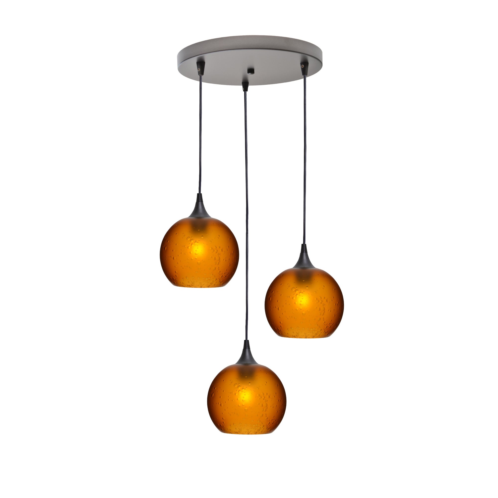 767 3 Pendant Cascade Chandelier-Glass-Bicycle Glass Co - Hotshop-Antique Bronze - 4ft Cord-Celestial-Golden Amber-Bicycle Glass Co