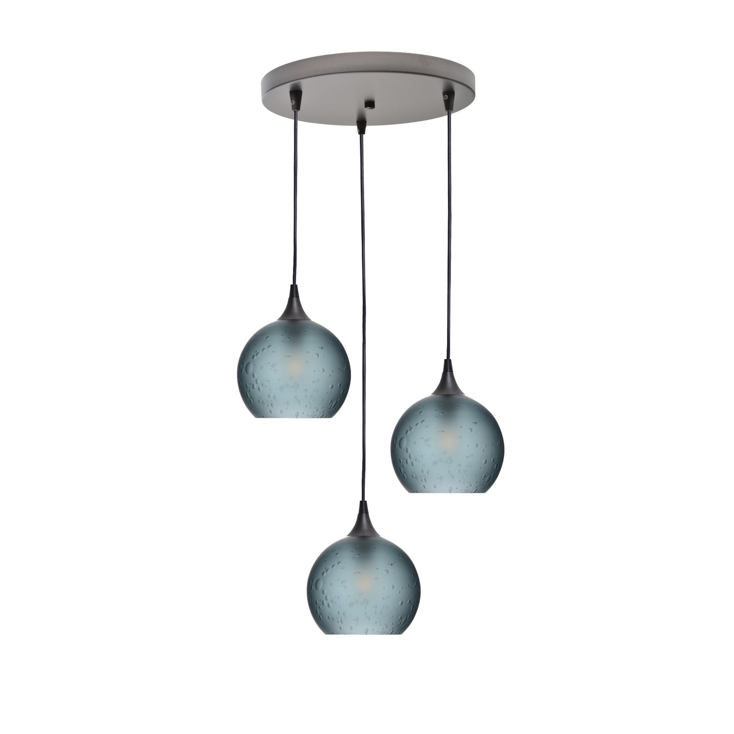 767 3 Pendant Cascade Chandelier-Glass-Bicycle Glass Co - Hotshop-Antique Bronze - 4ft Cord-Celestial-Slate Gray-Bicycle Glass Co
