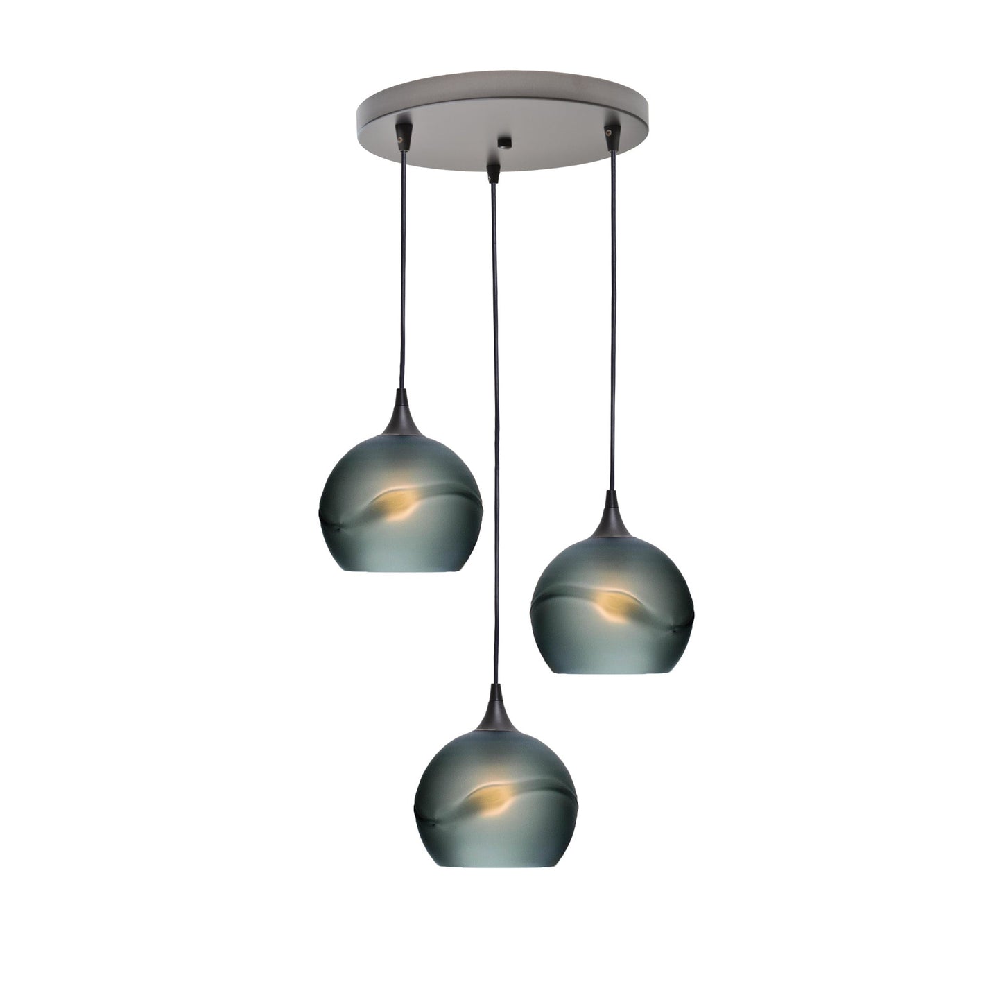 767 3 Pendant Cascade Chandelier-Glass-Bicycle Glass Co - Hotshop-Antique Bronze - 4ft Cord-Glacial-Slate Gray-Bicycle Glass Co