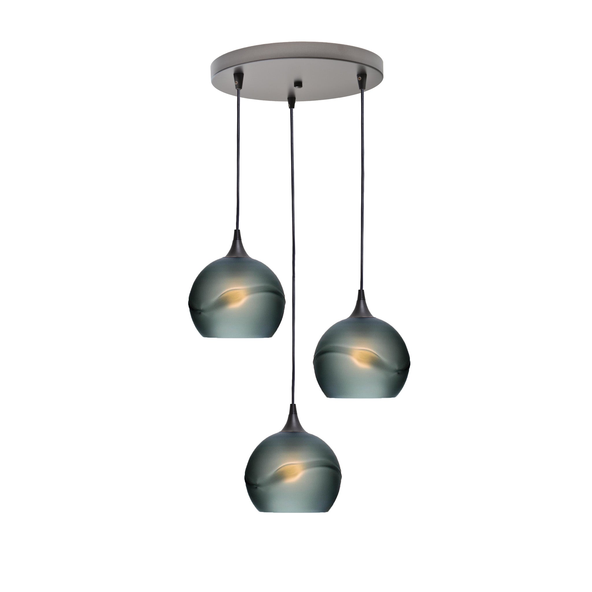 767 3 Pendant Cascade Chandelier-Glass-Bicycle Glass Co - Hotshop-Antique Bronze - 4ft Cord-Glacial-Slate Gray-Bicycle Glass Co