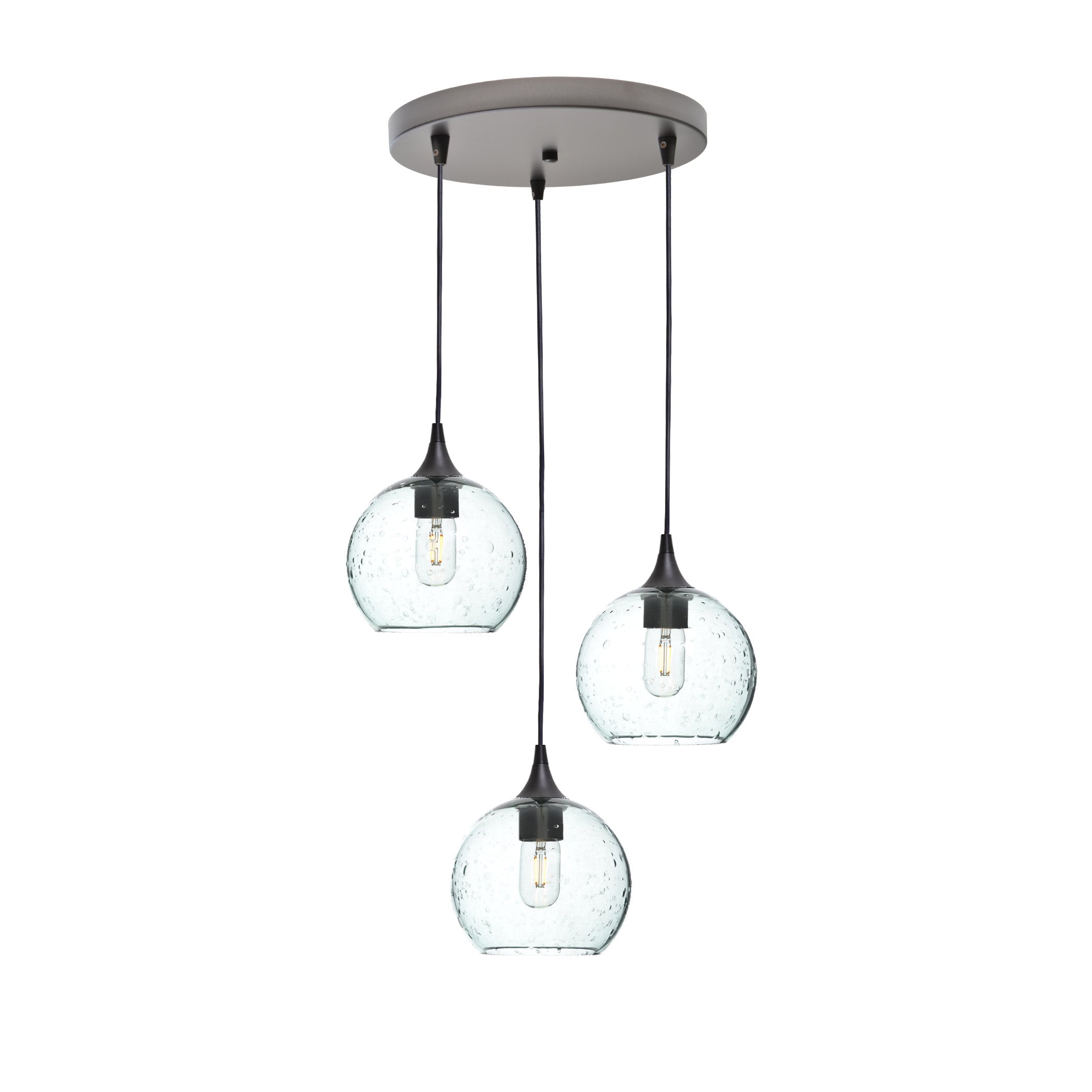 767 3 Pendant Cascade Chandelier-Glass-Bicycle Glass Co - Hotshop-Antique Bronze - 4ft Cord-Lunar-Eco Clear-Bicycle Glass Co