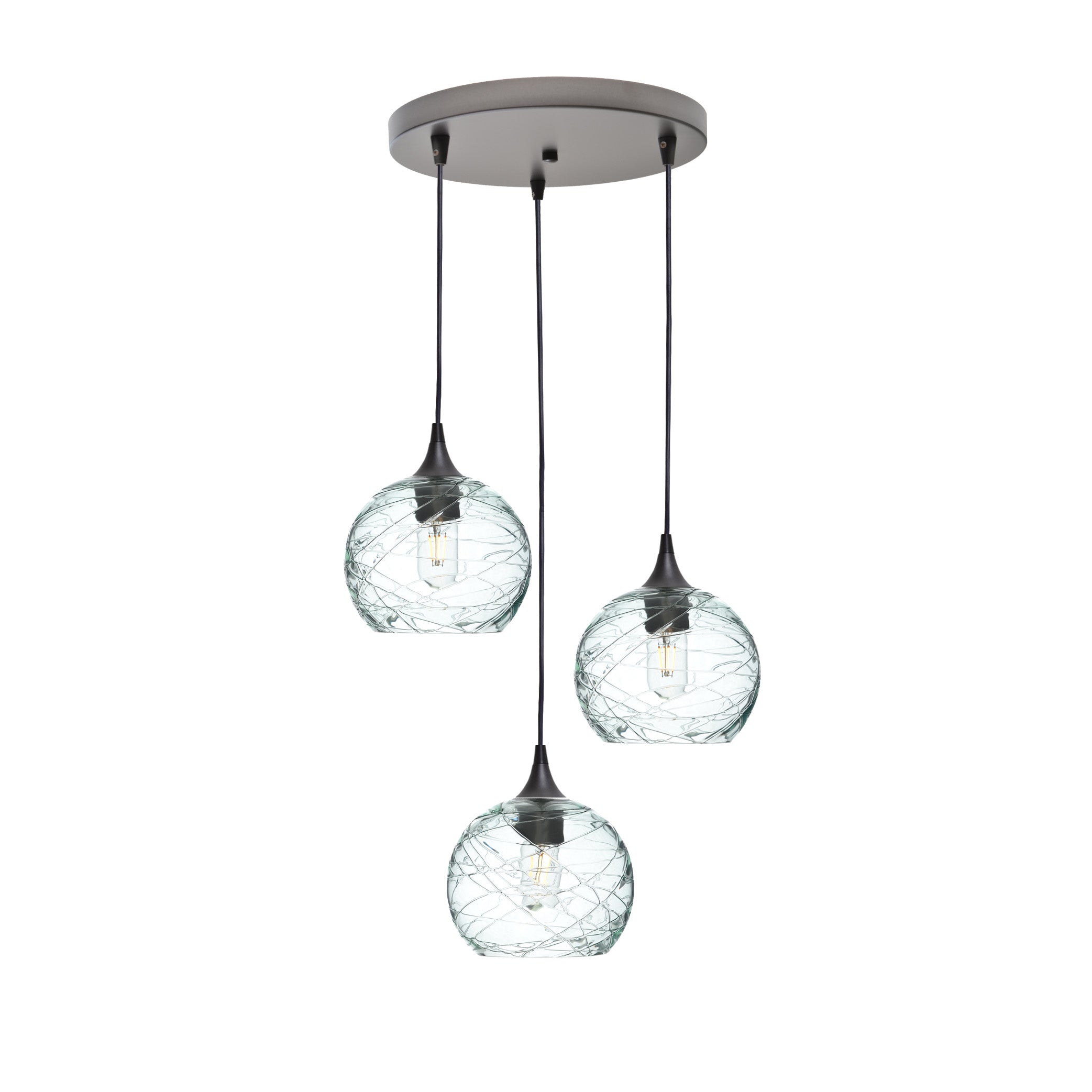 767 3 Pendant Cascade Chandelier-Glass-Bicycle Glass Co - Hotshop-Antique Bronze - 4ft Cord-Spun-Eco Clear-Bicycle Glass Co