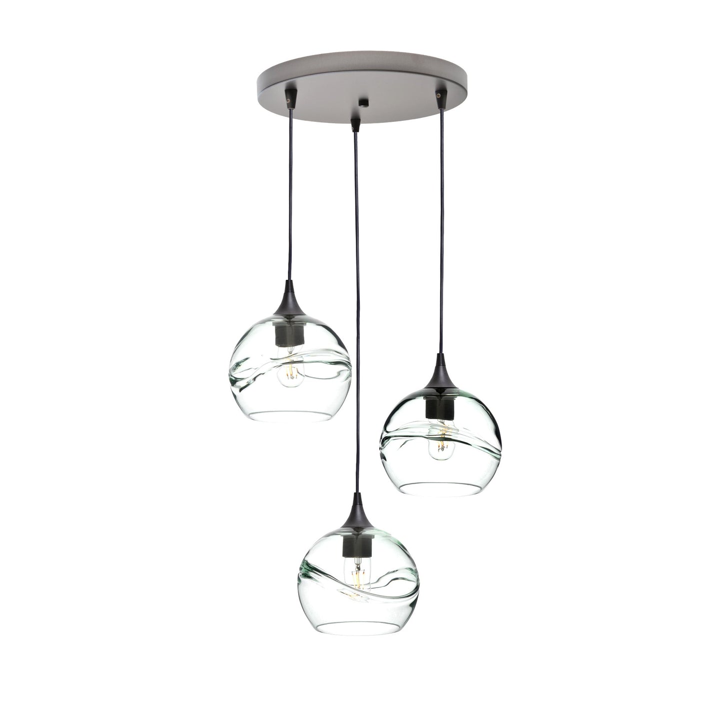 767 3 Pendant Cascade Chandelier-Glass-Bicycle Glass Co - Hotshop-Antique Bronze - 4ft Cord-Swell-Eco Clear-Bicycle Glass Co