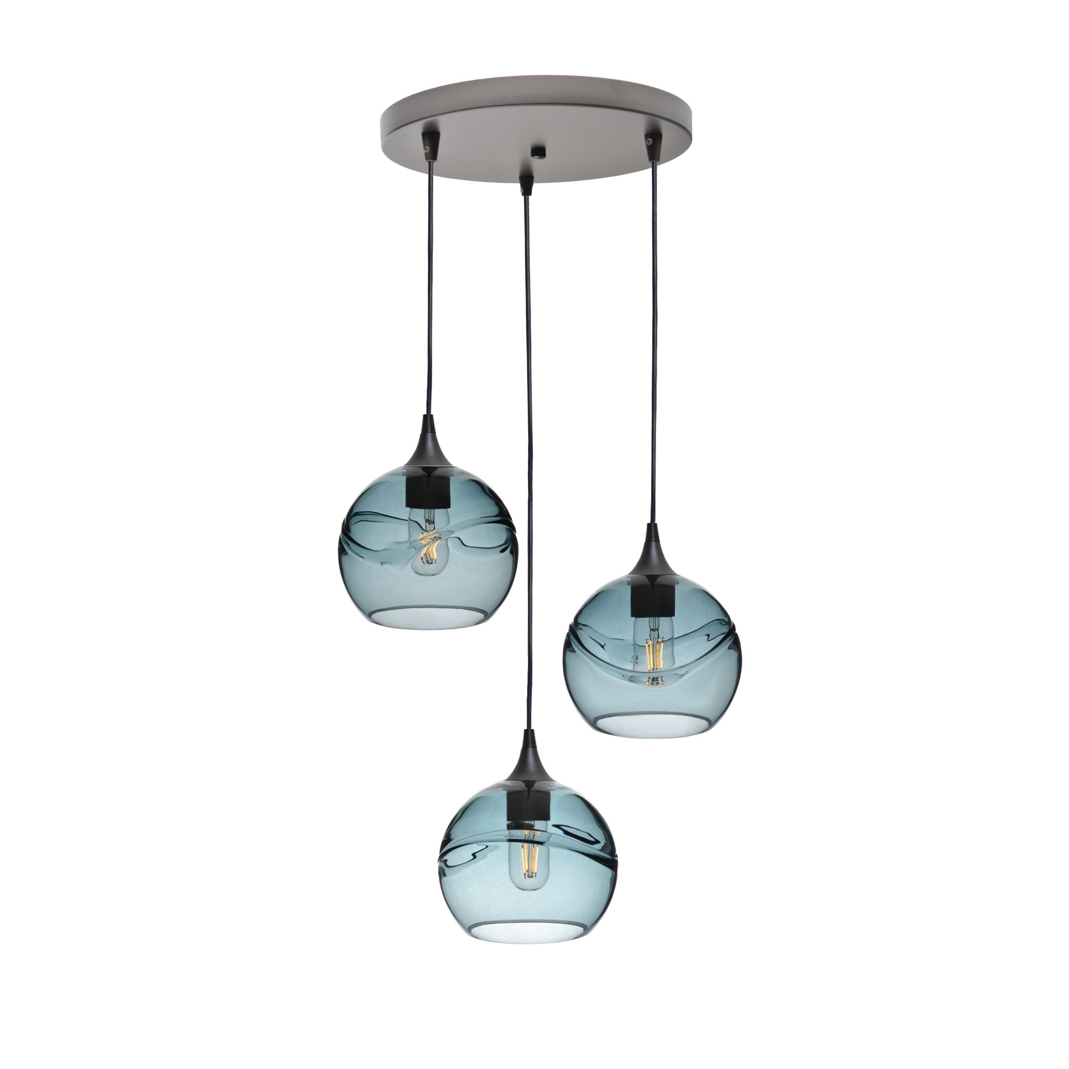 767 3 Pendant Cascade Chandelier-Glass-Bicycle Glass Co - Hotshop-Antique Bronze - 4ft Cord-Swell-Slate Gray-Bicycle Glass Co