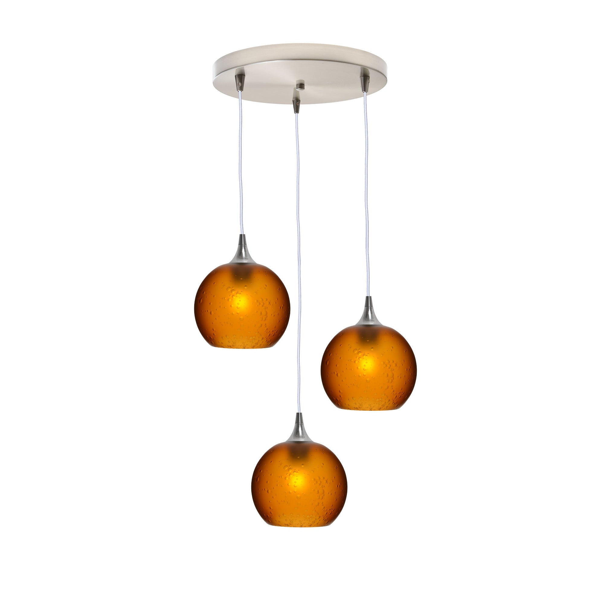 767 3 Pendant Cascade Chandelier-Glass-Bicycle Glass Co - Hotshop-Brushed Nickel - 4ft Cord-Celestial-Golden Amber-Bicycle Glass Co