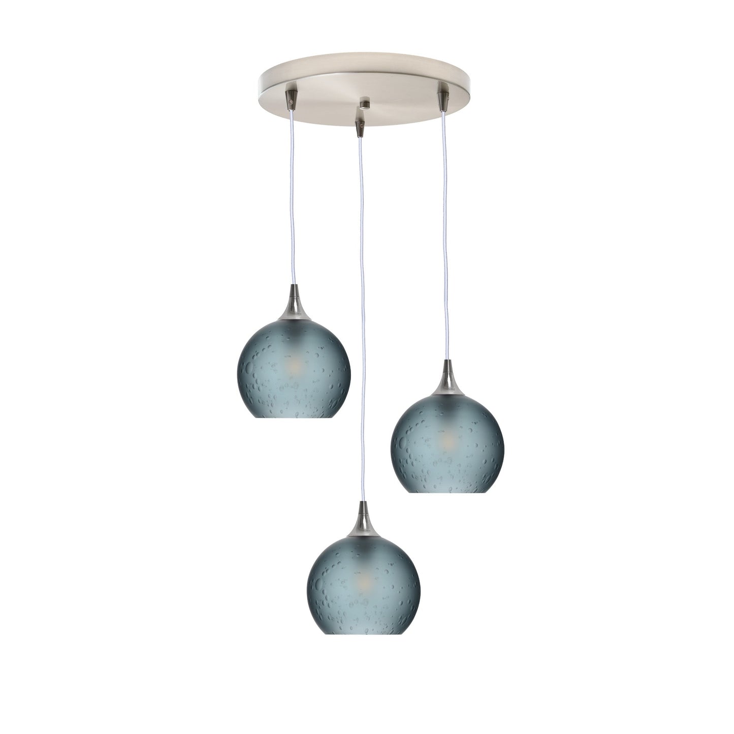767 3 Pendant Cascade Chandelier-Glass-Bicycle Glass Co - Hotshop-Brushed Nickel - 4ft Cord-Celestial-Slate Gray-Bicycle Glass Co