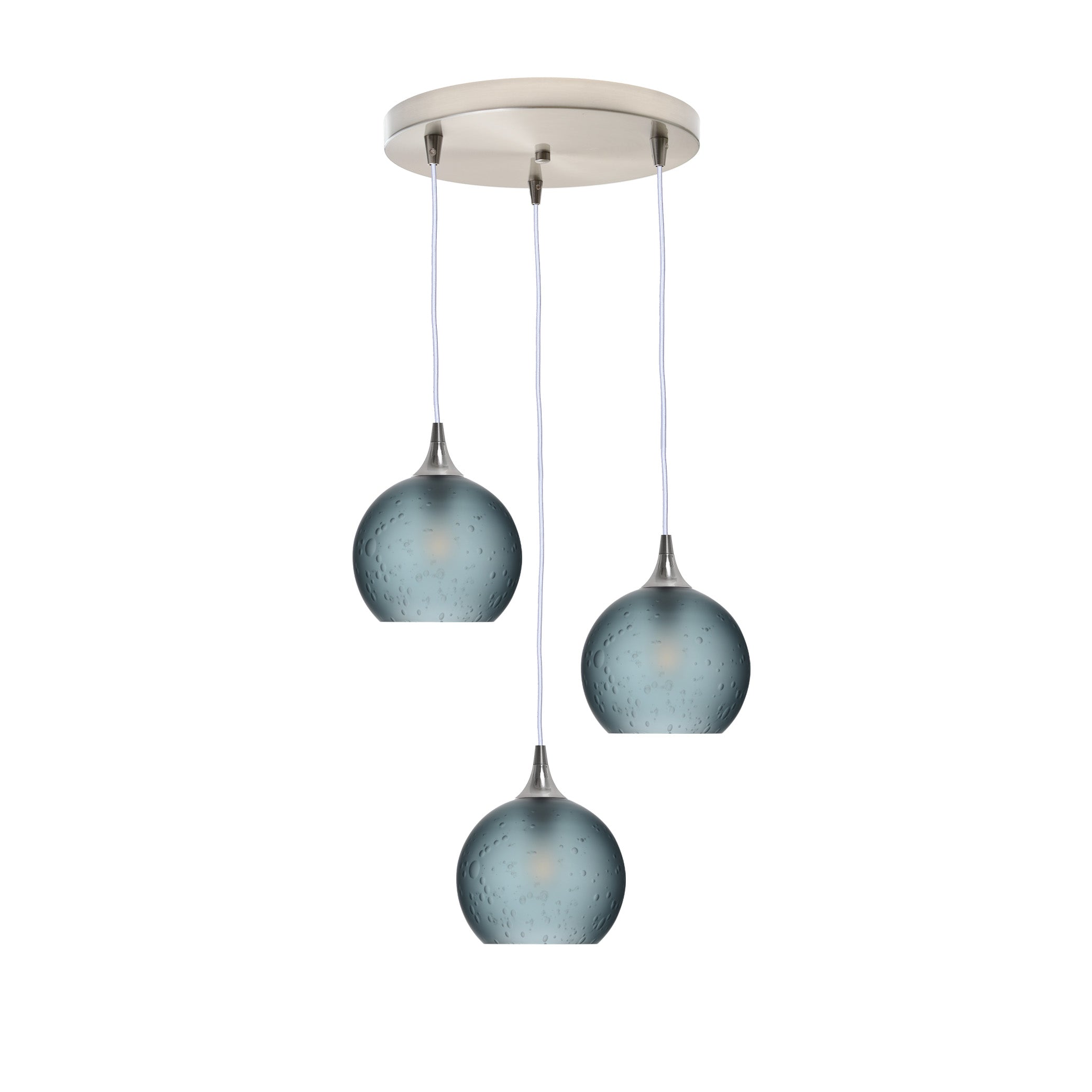 767 3 Pendant Cascade Chandelier-Glass-Bicycle Glass Co - Hotshop-Brushed Nickel - 4ft Cord-Celestial-Slate Gray-Bicycle Glass Co