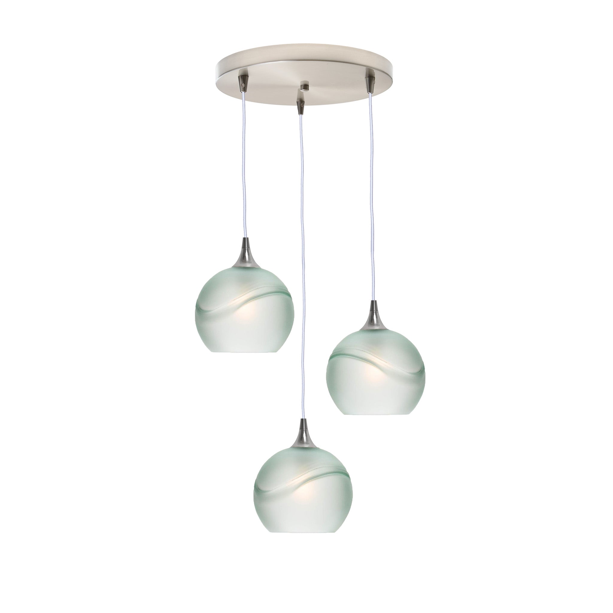 767 3 Pendant Cascade Chandelier-Glass-Bicycle Glass Co - Hotshop-Brushed Nickel - 4ft Cord-Glacial-Eco Clear-Bicycle Glass Co