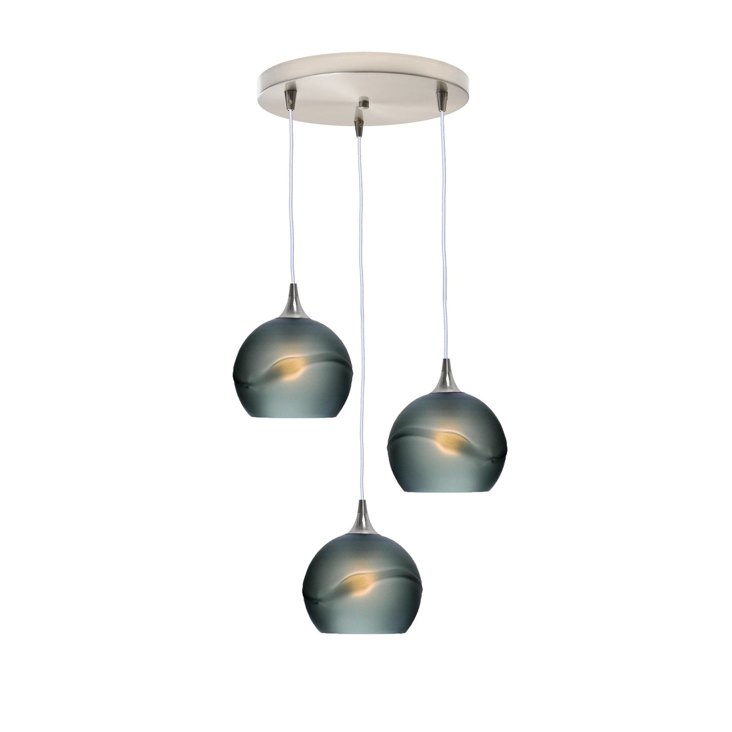 767 3 Pendant Cascade Chandelier-Glass-Bicycle Glass Co - Hotshop-Brushed Nickel - 4ft Cord-Glacial-Slate Gray-Bicycle Glass Co