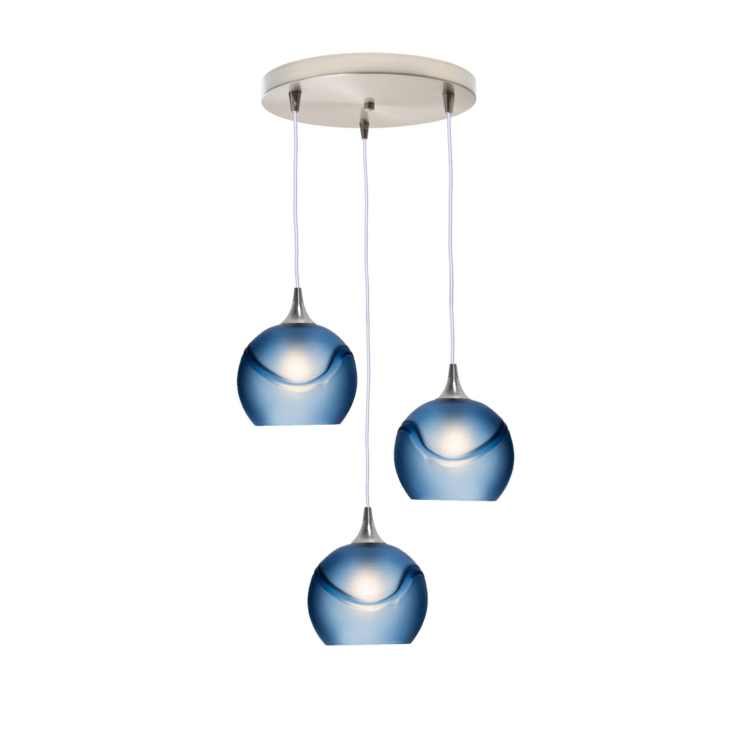 767 3 Pendant Cascade Chandelier-Glass-Bicycle Glass Co - Hotshop-Brushed Nickel - 4ft Cord-Glacial-Steel Blue-Bicycle Glass Co