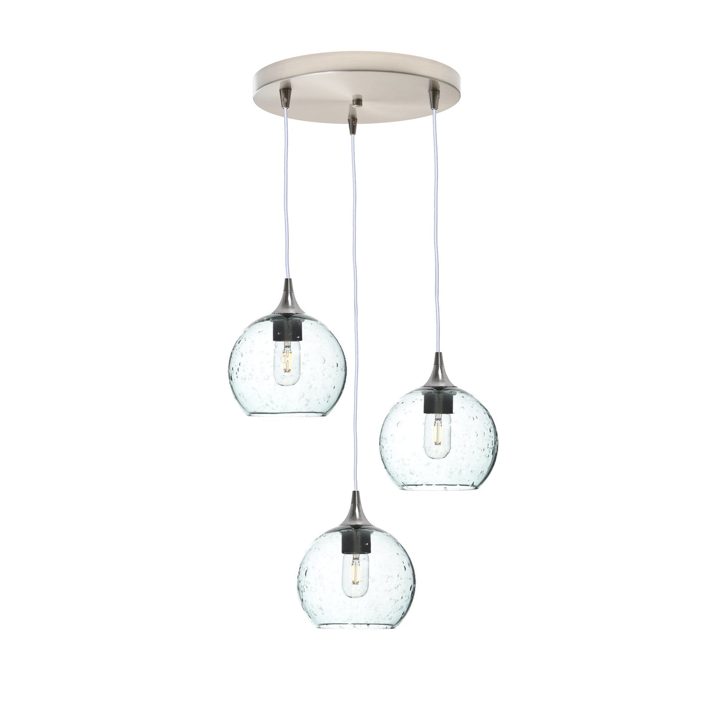 767 3 Pendant Cascade Chandelier-Glass-Bicycle Glass Co - Hotshop-Brushed Nickel - 4ft Cord-Lunar-Eco Clear-Bicycle Glass Co