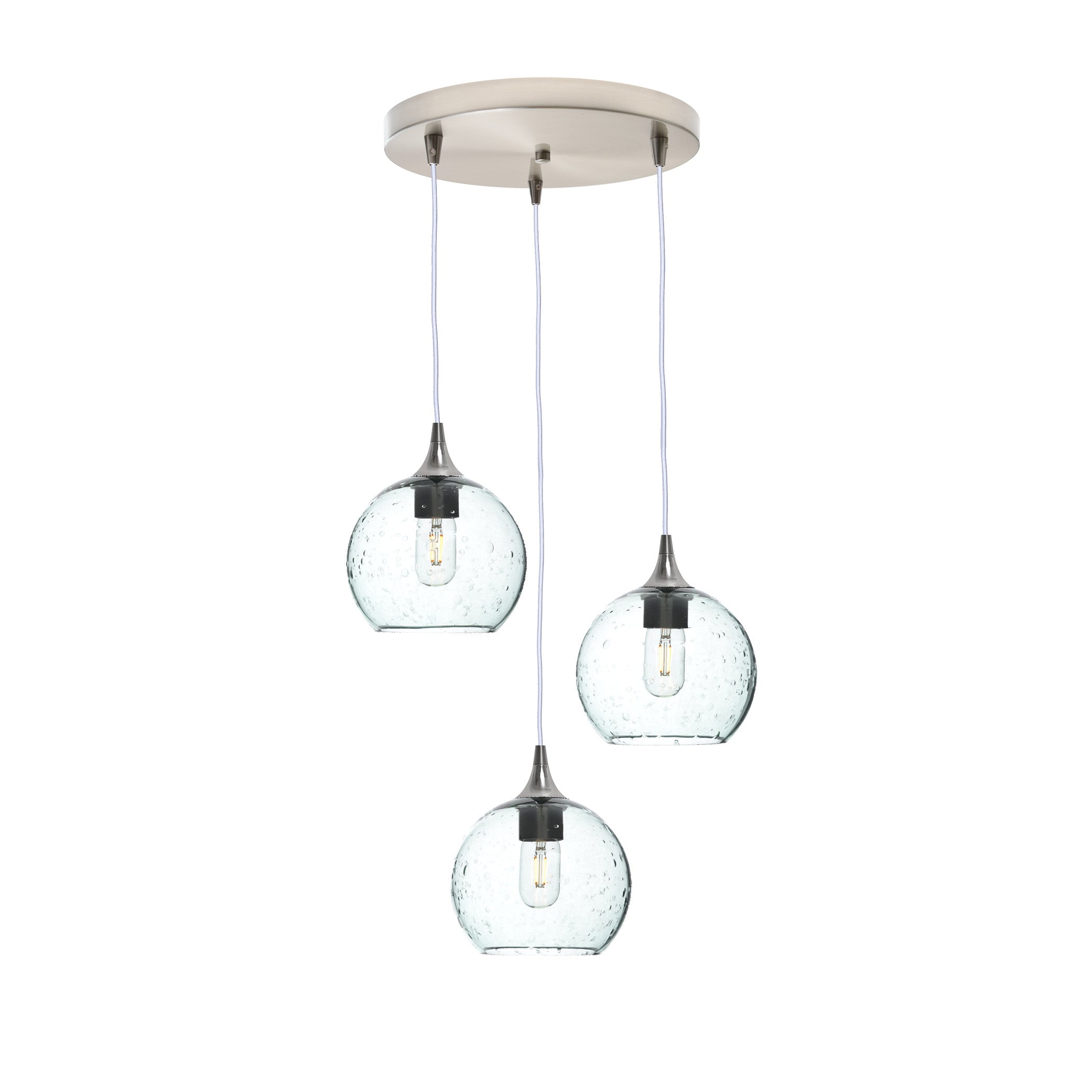 767 3 Pendant Cascade Chandelier-Glass-Bicycle Glass Co - Hotshop-Brushed Nickel - 4ft Cord-Lunar-Eco Clear-Bicycle Glass Co