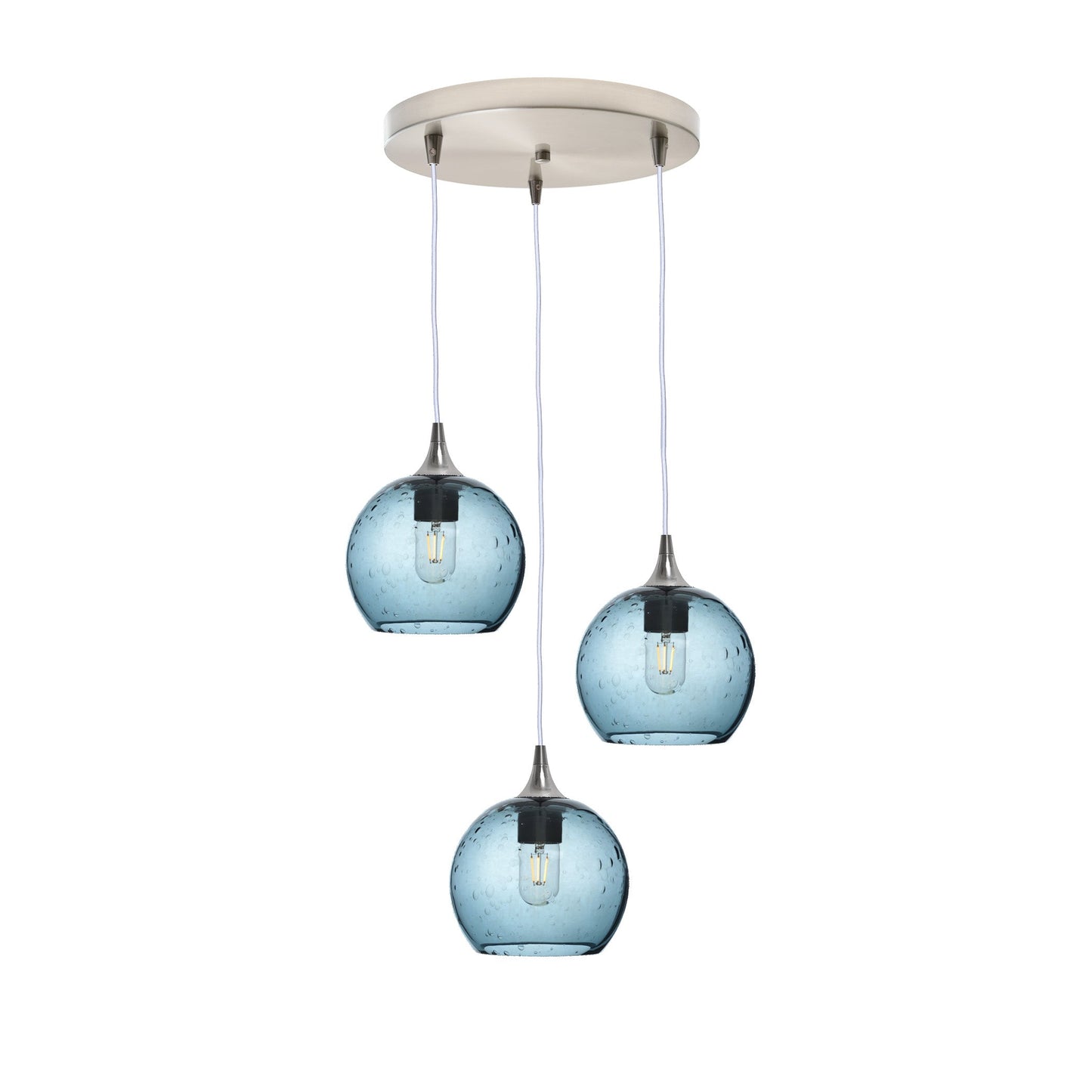 767 3 Pendant Cascade Chandelier-Glass-Bicycle Glass Co - Hotshop-Brushed Nickel - 4ft Cord-Lunar-Slate Gray-Bicycle Glass Co