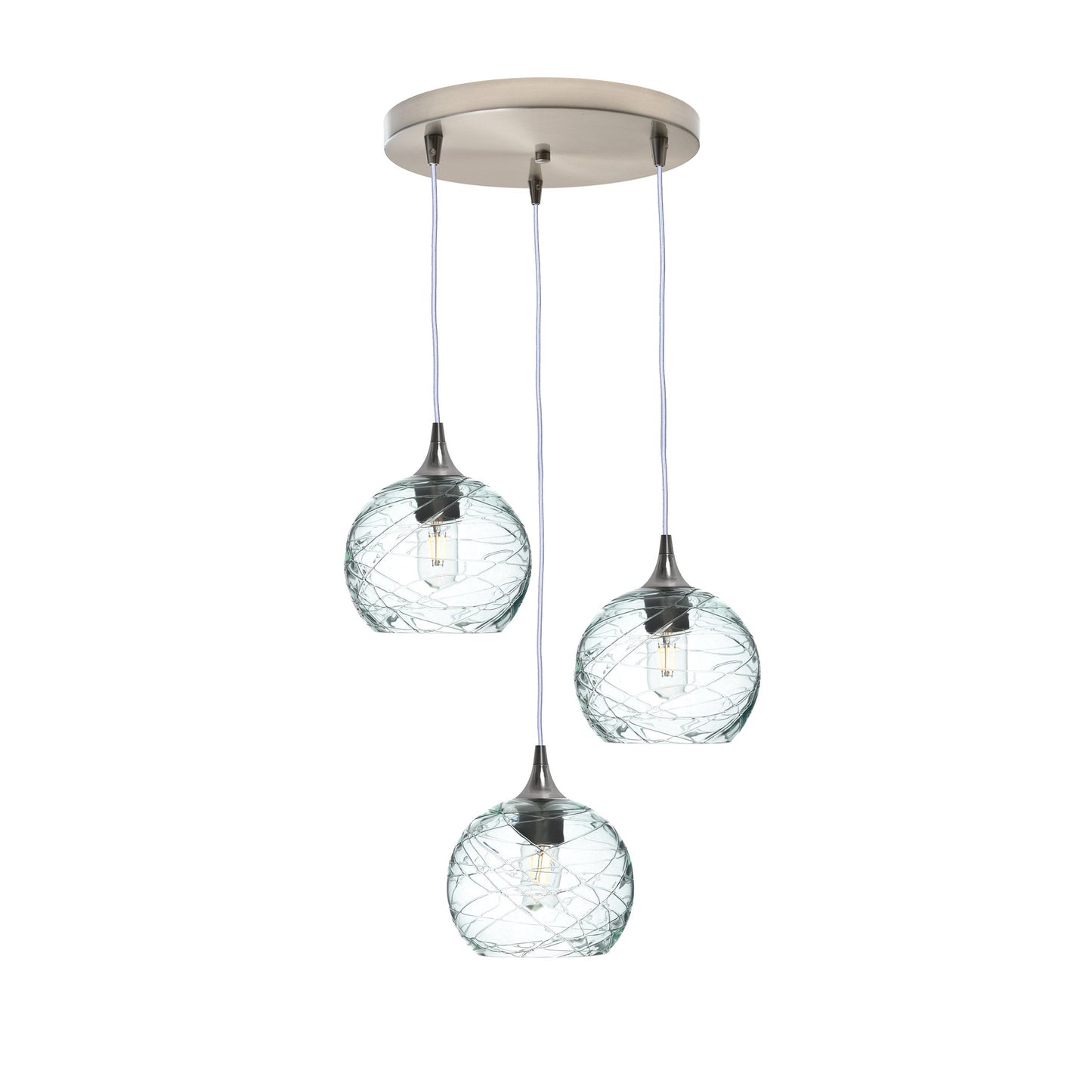 767 3 Pendant Cascade Chandelier-Glass-Bicycle Glass Co - Hotshop-Brushed Nickel - 4ft Cord-Spun-Eco Clear-Bicycle Glass Co