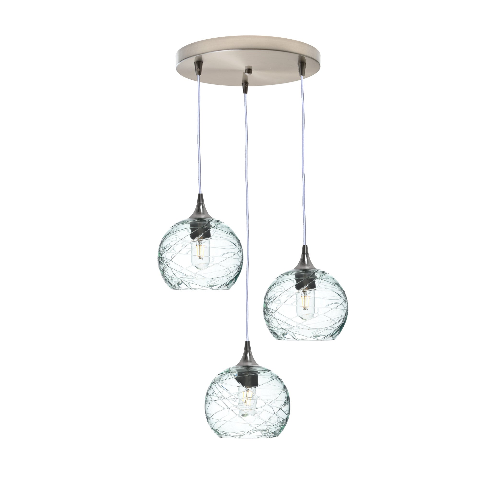 767 3 Pendant Cascade Chandelier-Glass-Bicycle Glass Co - Hotshop-Brushed Nickel - 4ft Cord-Spun-Eco Clear-Bicycle Glass Co