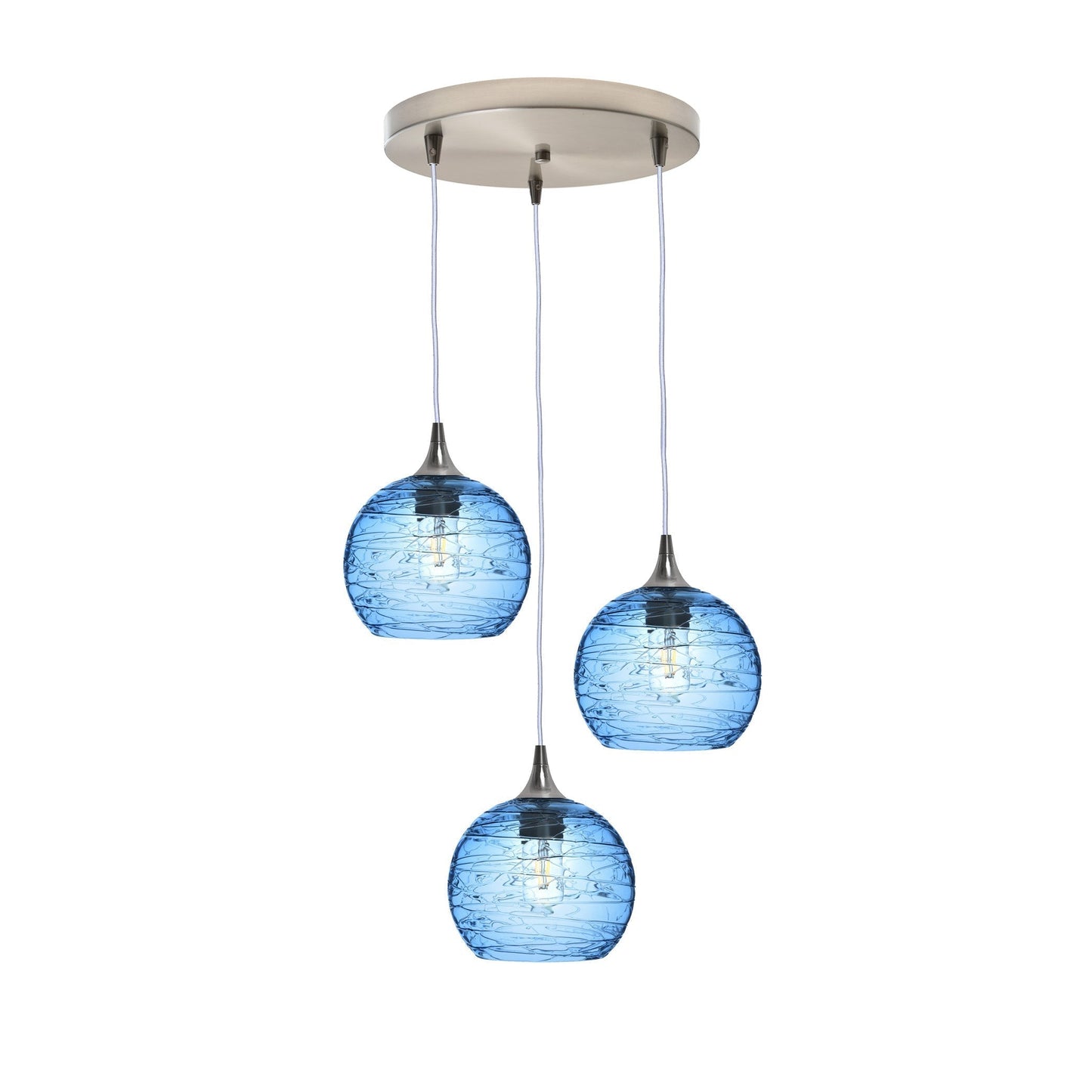 767 3 Pendant Cascade Chandelier-Glass-Bicycle Glass Co - Hotshop-Brushed Nickel - 4ft Cord-Spun-Steel Blue-Bicycle Glass Co