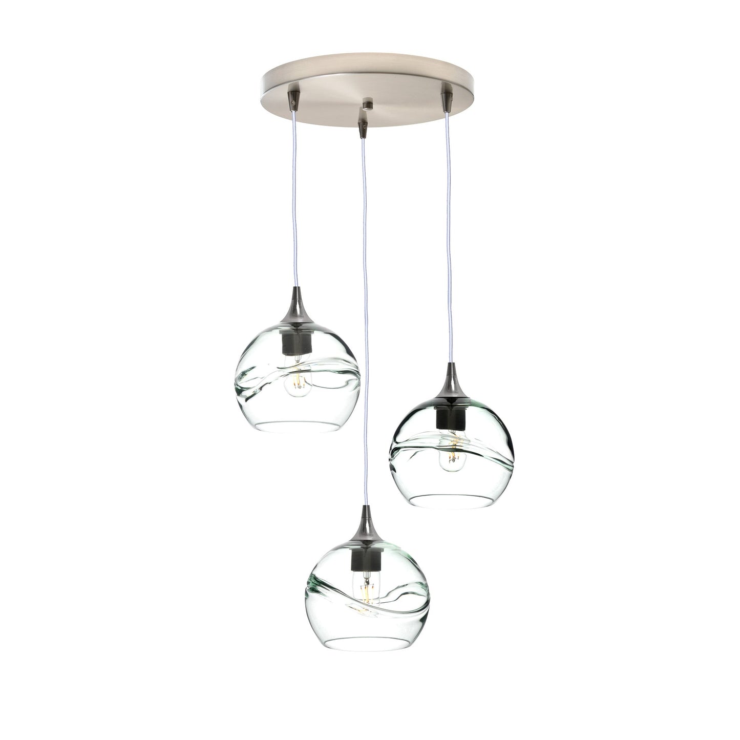 767 3 Pendant Cascade Chandelier-Glass-Bicycle Glass Co - Hotshop-Brushed Nickel - 4ft Cord-Swell-Eco Clear-Bicycle Glass Co