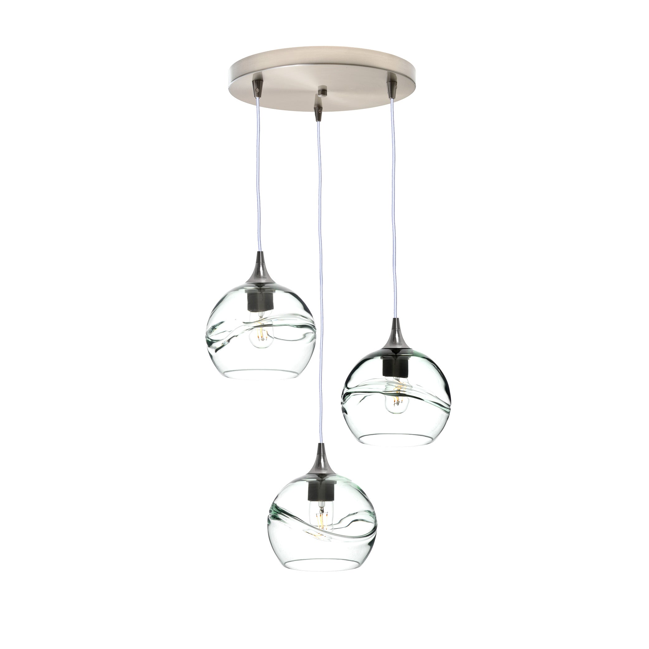 767 3 Pendant Cascade Chandelier-Glass-Bicycle Glass Co - Hotshop-Brushed Nickel - 4ft Cord-Swell-Eco Clear-Bicycle Glass Co
