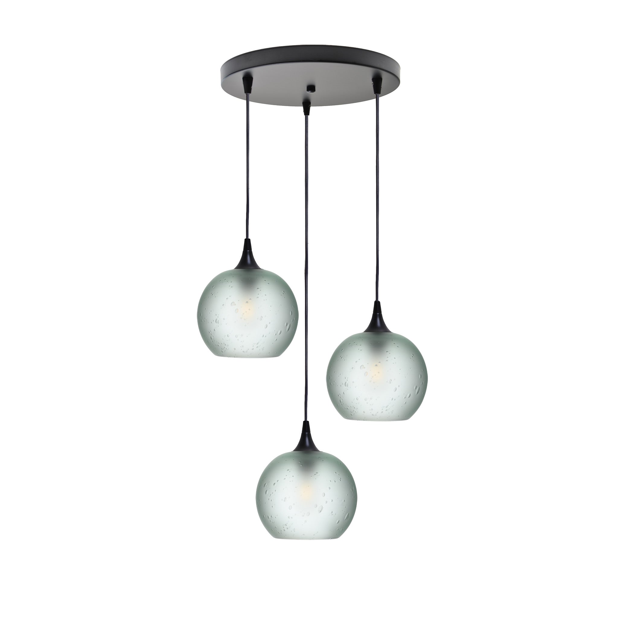 767 3 Pendant Cascade Chandelier-Glass-Bicycle Glass Co - Hotshop-Matte Black - 4ft Cord-Celestial-Eco Clear-Bicycle Glass Co