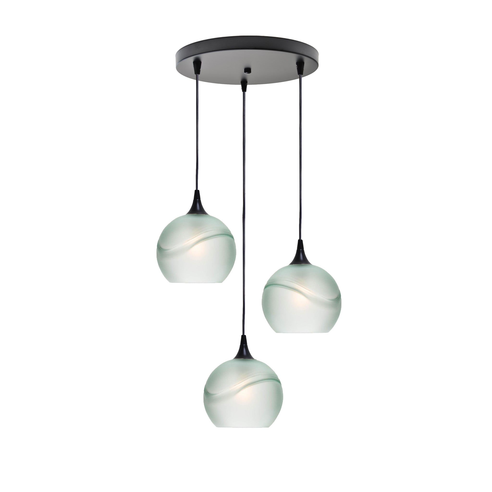 767 3 Pendant Cascade Chandelier-Glass-Bicycle Glass Co - Hotshop-Matte Black - 4ft Cord-Glacial-Eco Clear-Bicycle Glass Co