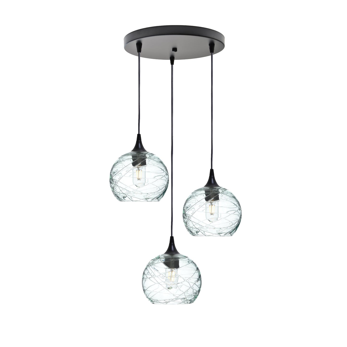 767 3 Pendant Cascade Chandelier-Glass-Bicycle Glass Co - Hotshop-Matte Black - 4ft Cord-Spun-Eco Clear-Bicycle Glass Co