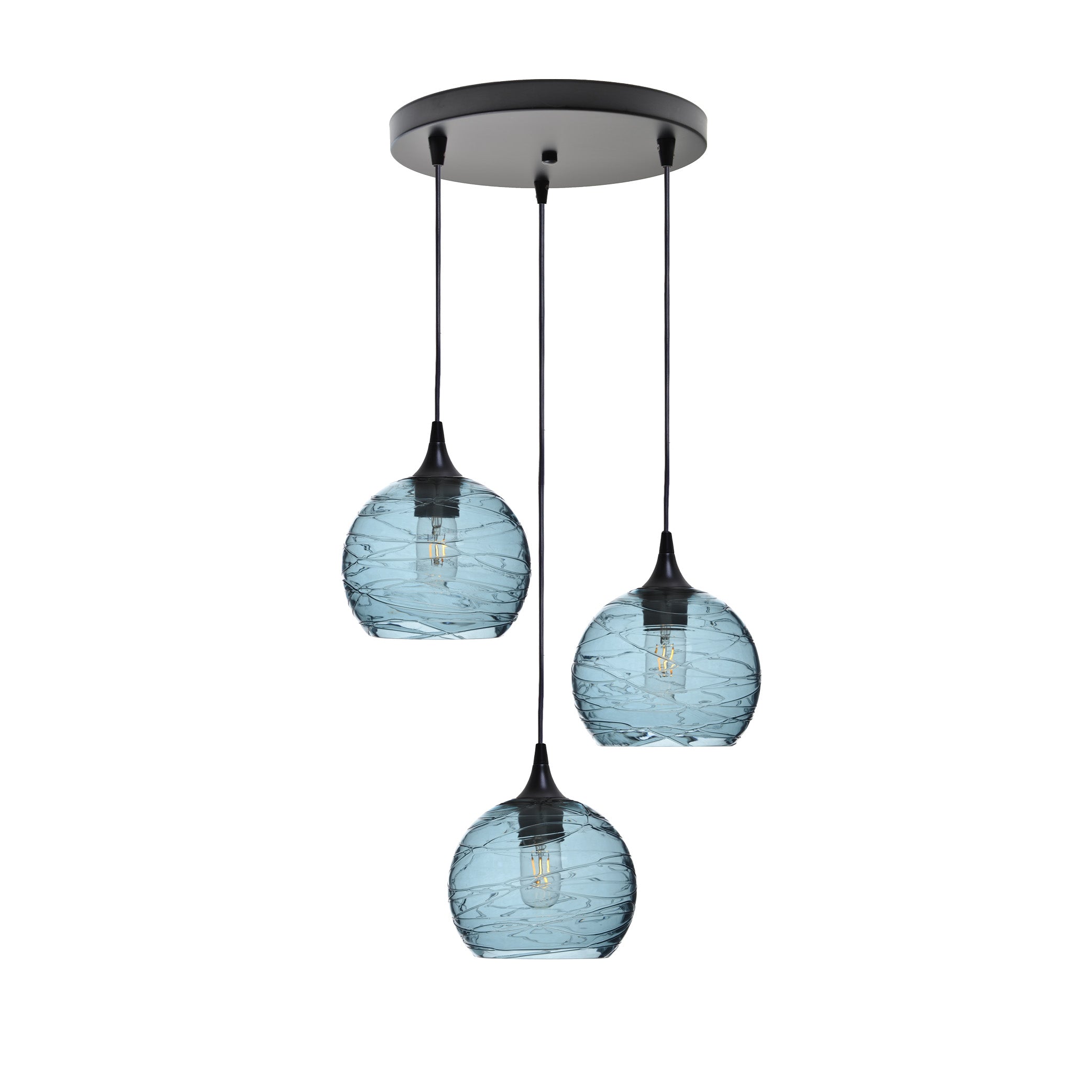 767 3 Pendant Cascade Chandelier-Glass-Bicycle Glass Co - Hotshop-Matte Black - 4ft Cord-Spun-Slate Gray-Bicycle Glass Co