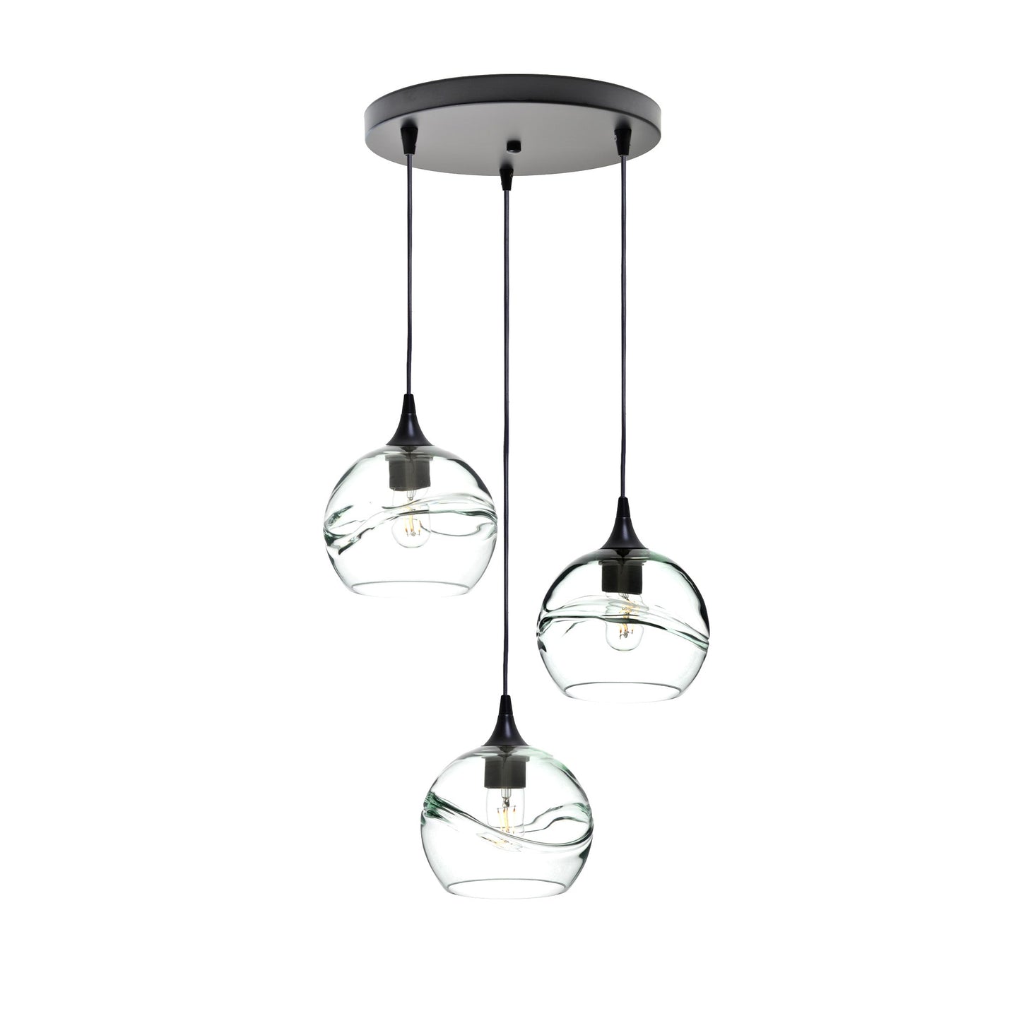 767 3 Pendant Cascade Chandelier-Glass-Bicycle Glass Co - Hotshop-Matte Black - 4ft Cord-Swell-Eco Clear-Bicycle Glass Co
