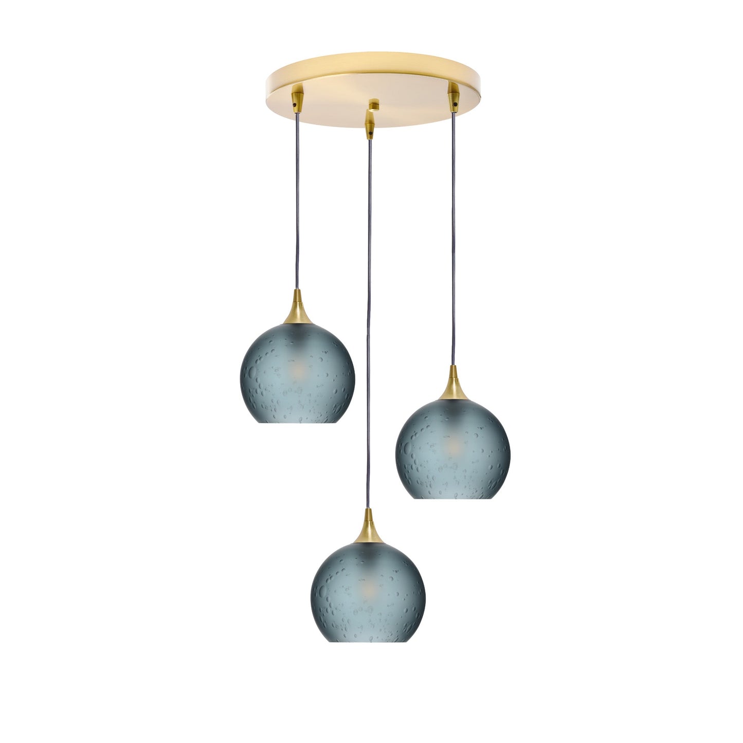 767 3 Pendant Cascade Chandelier-Glass-Bicycle Glass Co - Hotshop-Polished Brass - 4ft Cord-Celestial-Slate Gray-Bicycle Glass Co