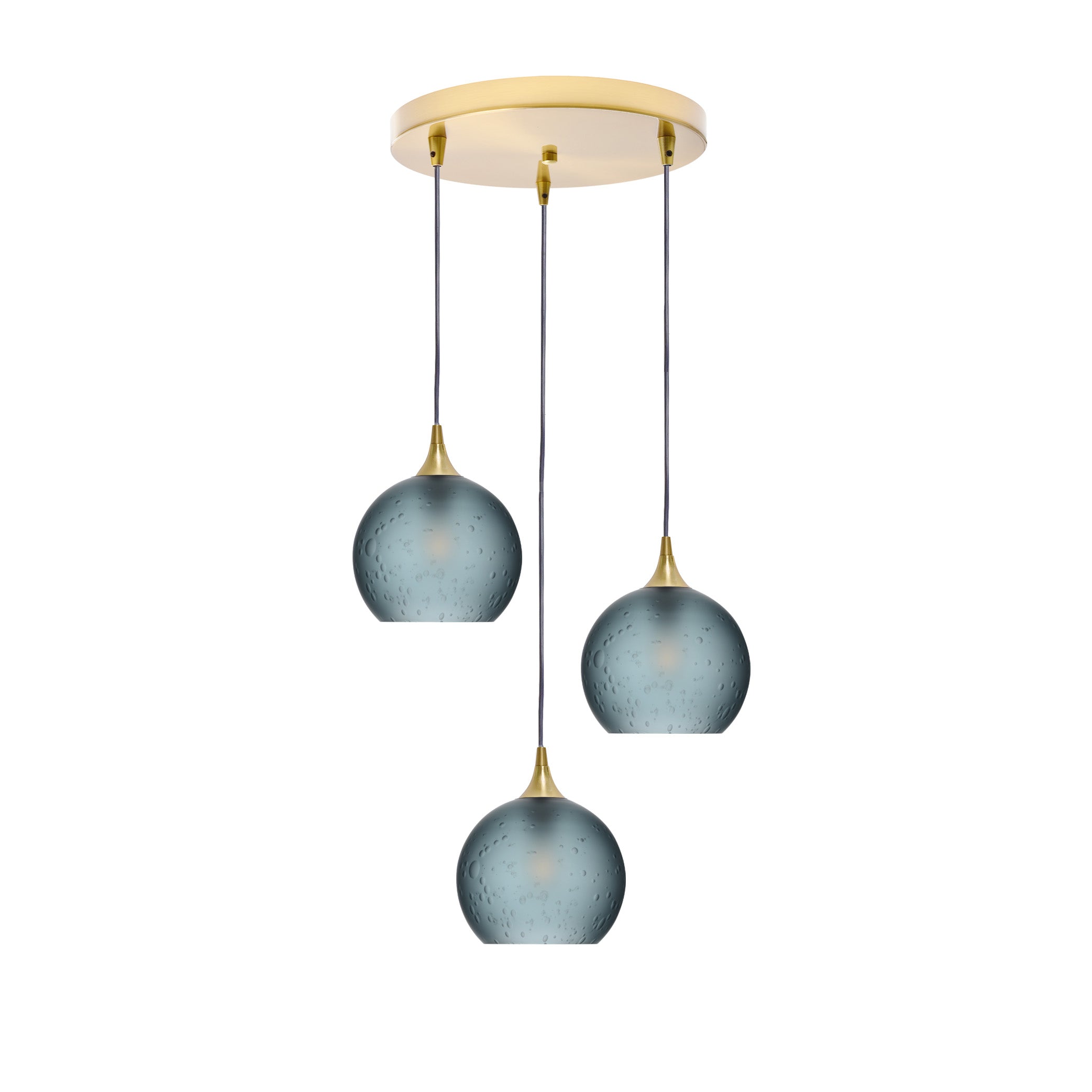 767 3 Pendant Cascade Chandelier-Glass-Bicycle Glass Co - Hotshop-Polished Brass - 4ft Cord-Celestial-Slate Gray-Bicycle Glass Co