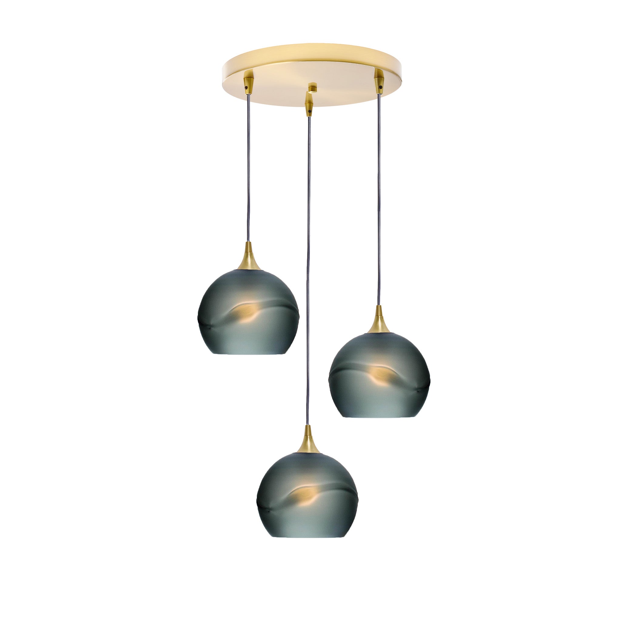 767 3 Pendant Cascade Chandelier-Glass-Bicycle Glass Co - Hotshop-Polished Brass - 4ft Cord-Glacial-Slate Gray-Bicycle Glass Co