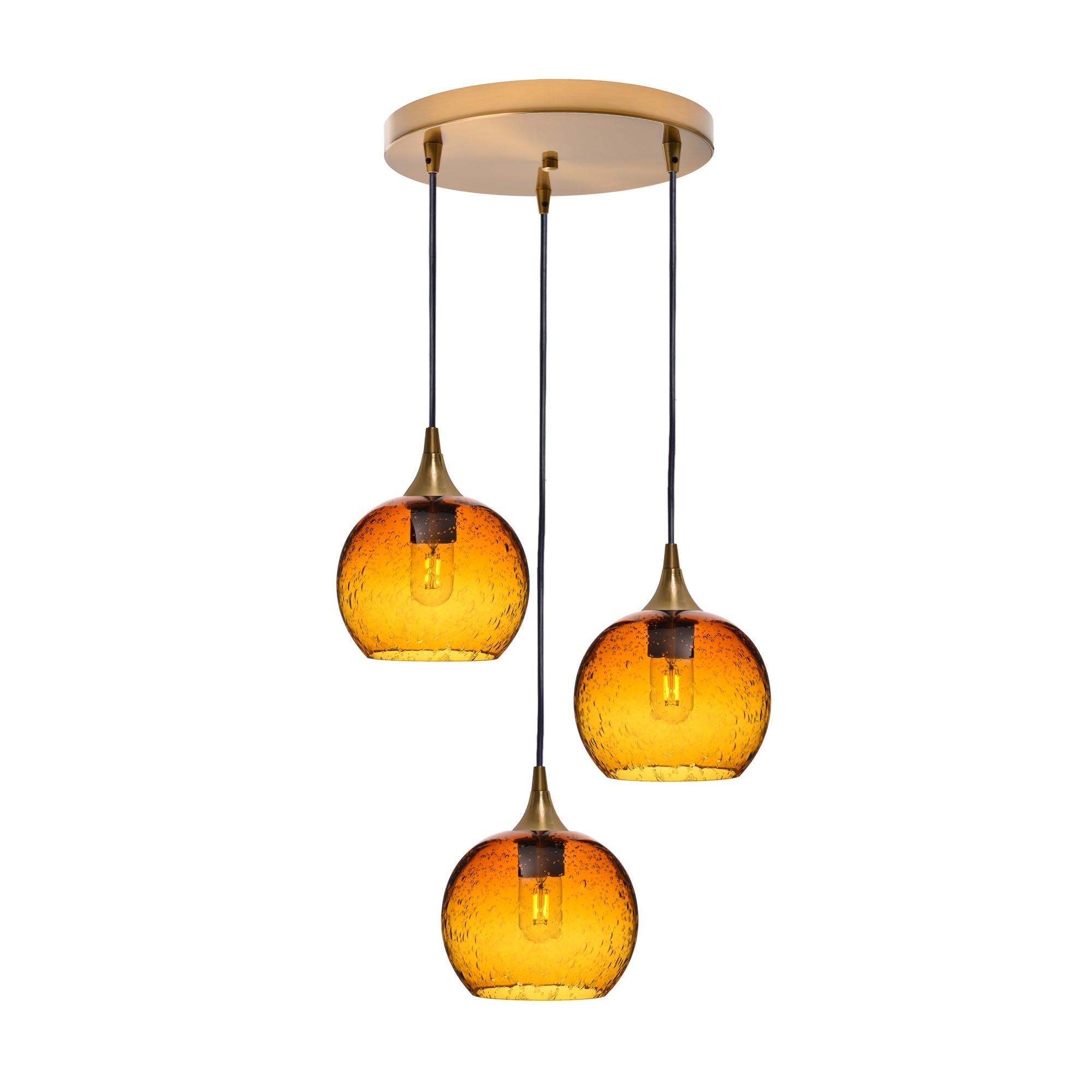 767 3 Pendant Cascade Chandelier-Glass-Bicycle Glass Co - Hotshop-Polished Brass - 4ft Cord-Lunar-Golden Amber-Bicycle Glass Co