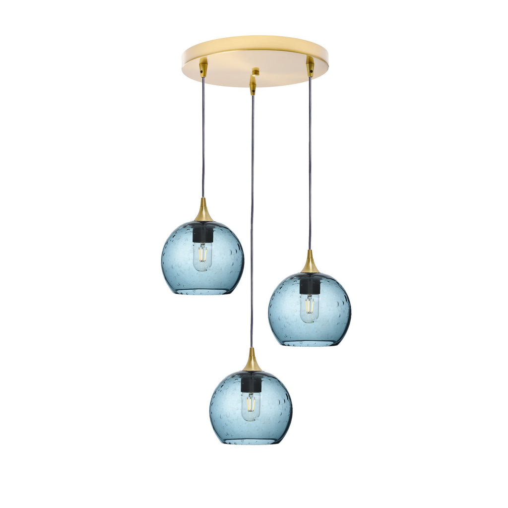767 3 Pendant Cascade Chandelier-Glass-Bicycle Glass Co - Hotshop-Polished Brass - 4ft Cord-Lunar-Slate Gray-Bicycle Glass Co