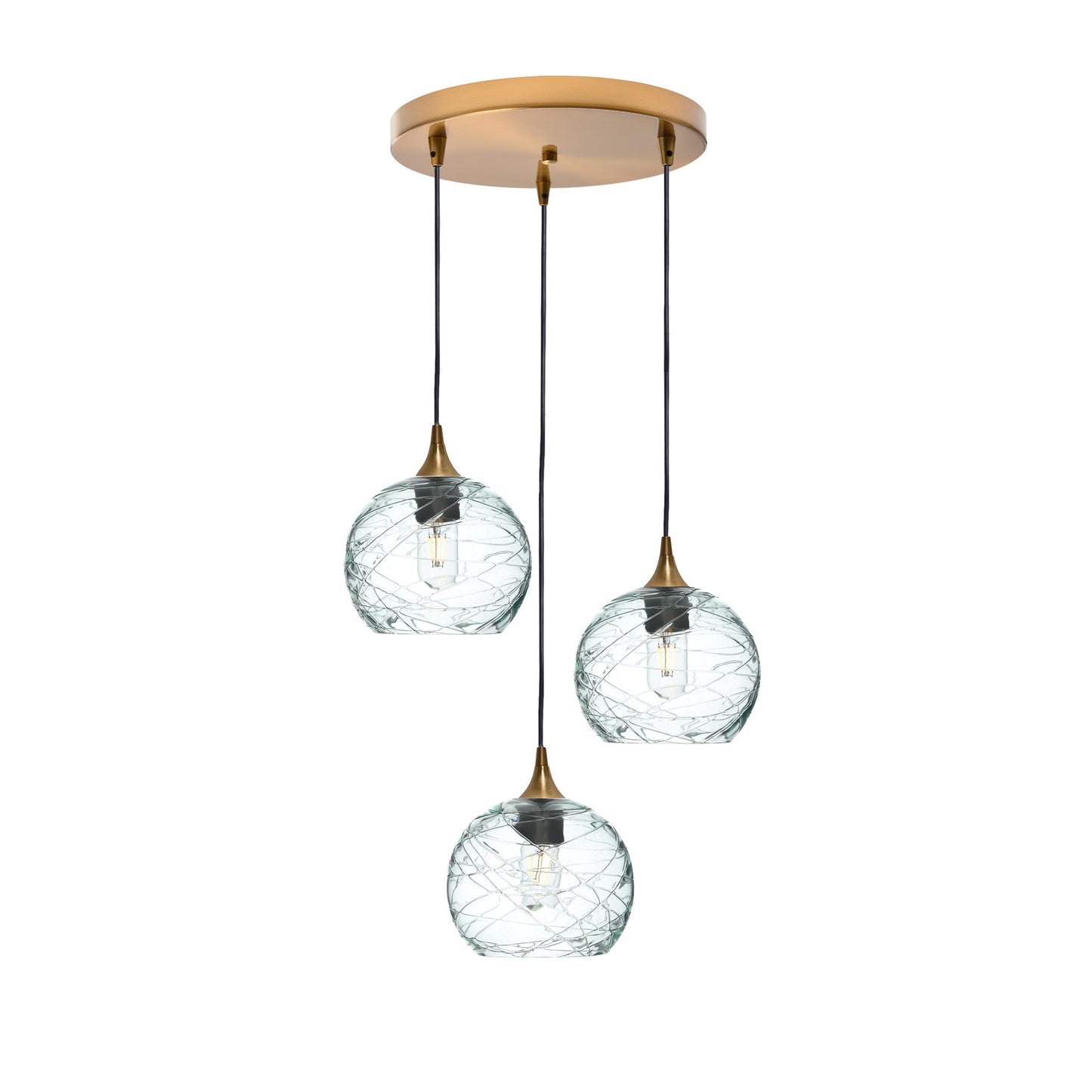 767 3 Pendant Cascade Chandelier-Glass-Bicycle Glass Co - Hotshop-Polished Brass - 4ft Cord-Spun-Eco Clear-Bicycle Glass Co