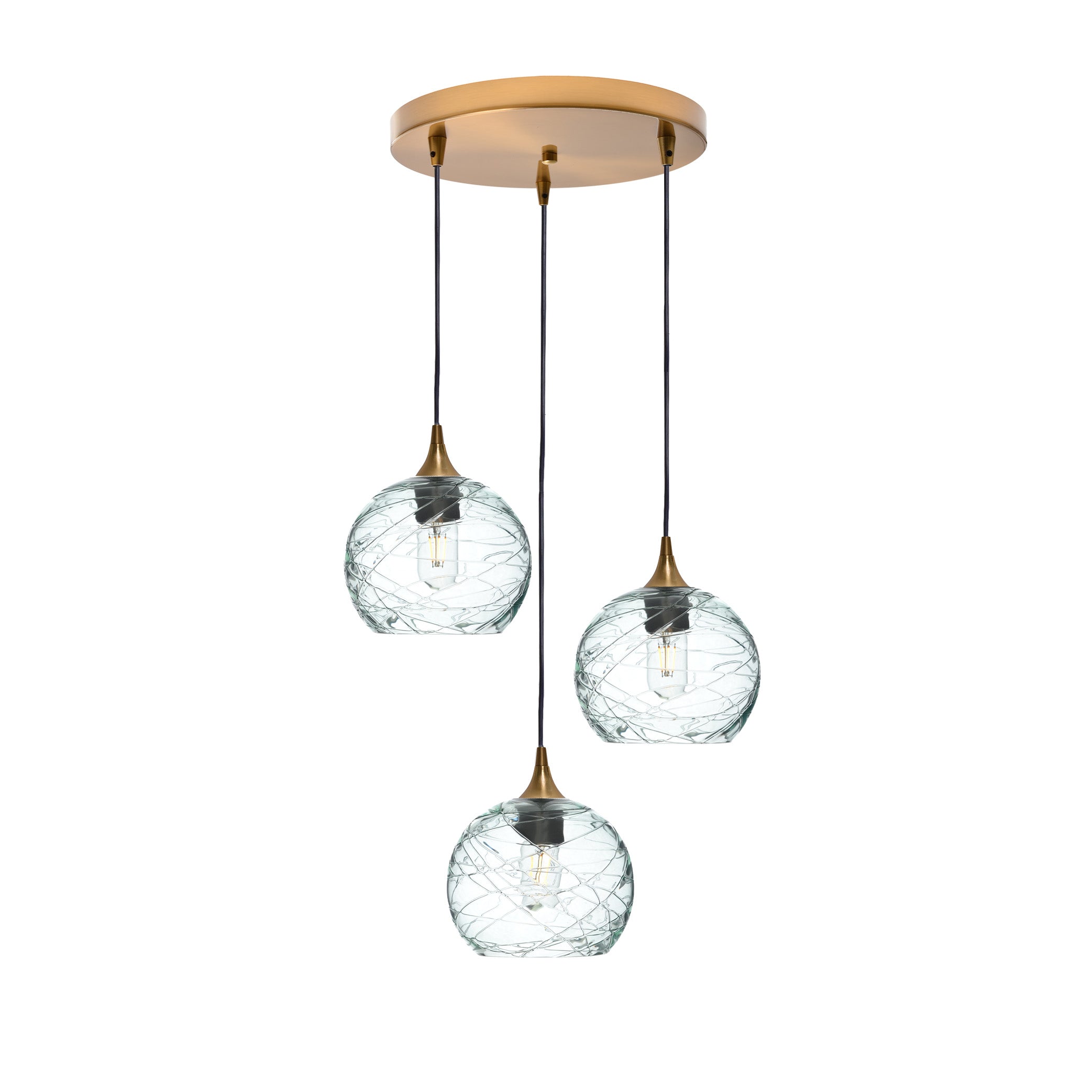 767 3 Pendant Cascade Chandelier-Glass-Bicycle Glass Co - Hotshop-Polished Brass - 4ft Cord-Spun-Eco Clear-Bicycle Glass Co