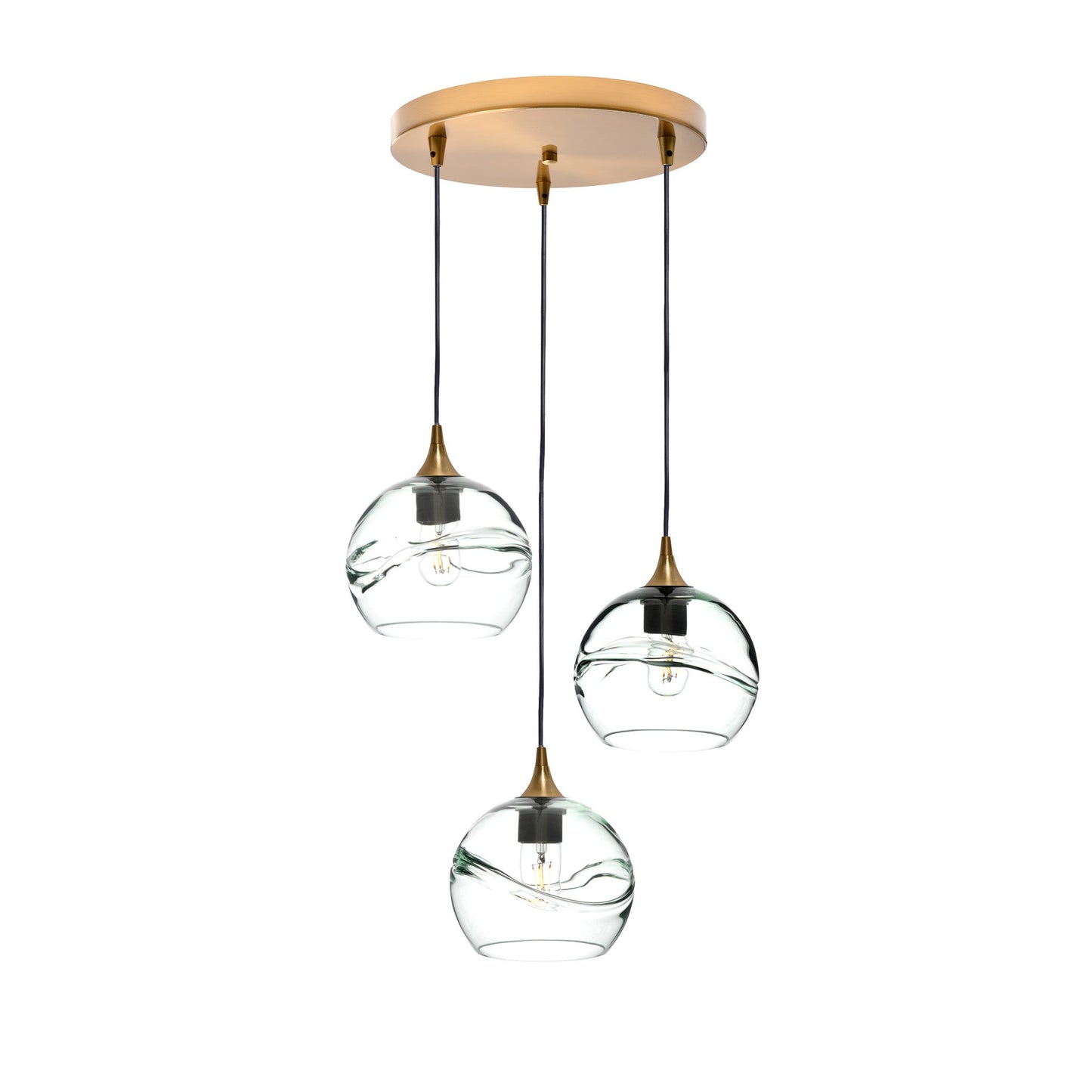 767 3 Pendant Cascade Chandelier-Glass-Bicycle Glass Co - Hotshop-Polished Brass - 4ft Cord-Swell-Eco Clear-Bicycle Glass Co