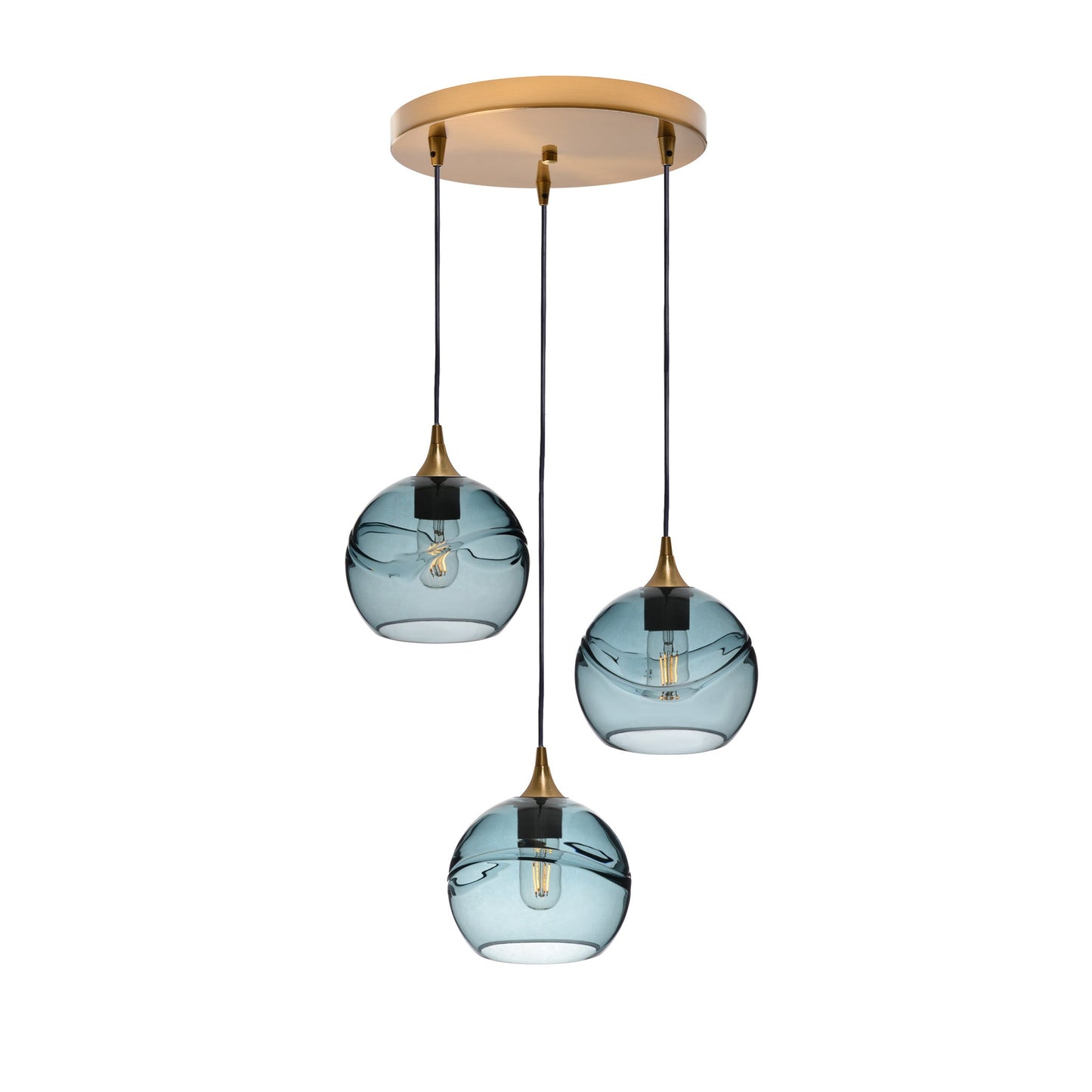 767 3 Pendant Cascade Chandelier-Glass-Bicycle Glass Co - Hotshop-Polished Brass - 4ft Cord-Swell-Slate Gray-Bicycle Glass Co