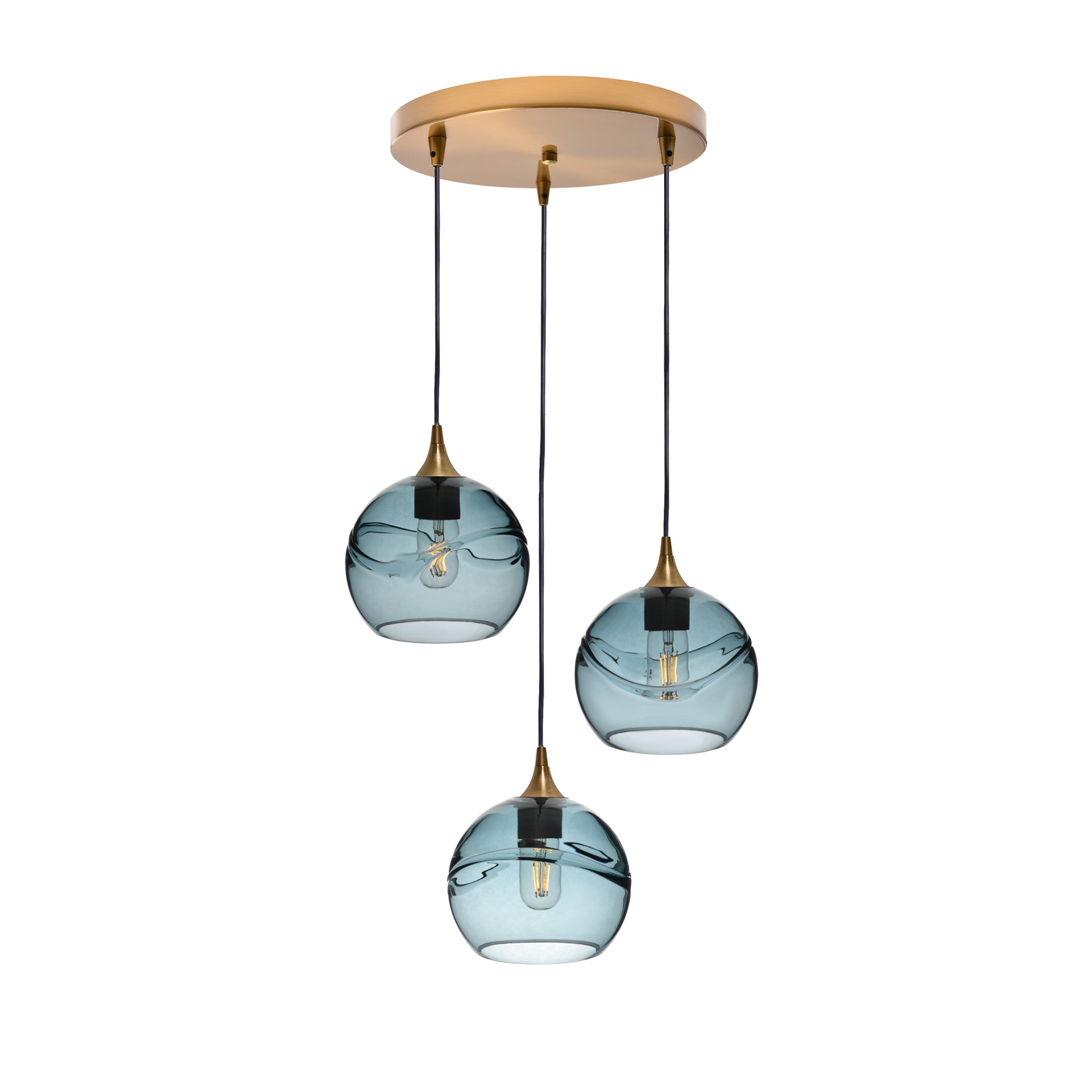767 3 Pendant Cascade Chandelier-Glass-Bicycle Glass Co - Hotshop-Polished Brass - 4ft Cord-Swell-Slate Gray-Bicycle Glass Co