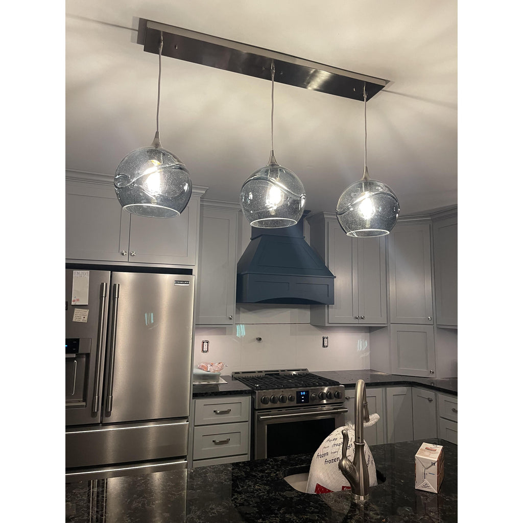 767 3 Pendant Linear Chandelier-Glass-Bicycle Glass Co - Hotshop-Matte Black - 4ft Cord-Lunar-Steel Blue-Bicycle Glass Co