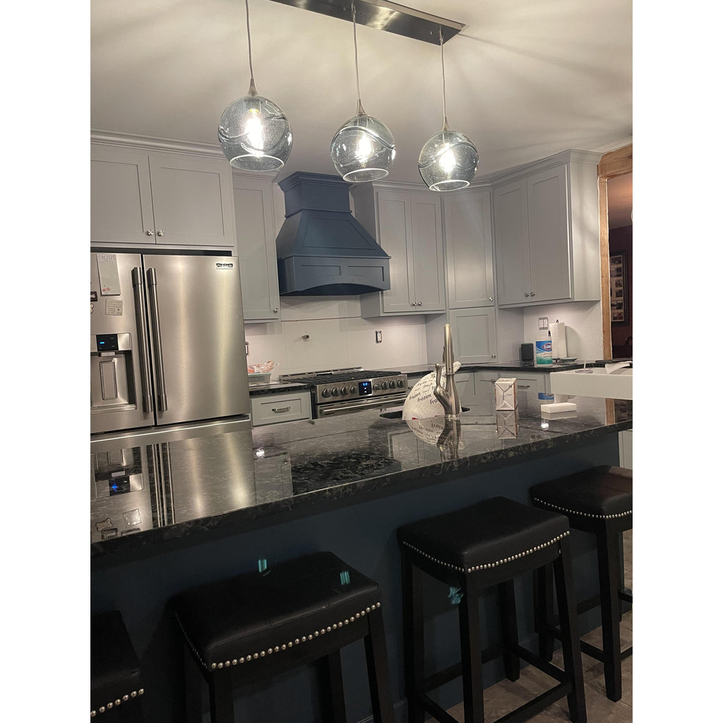 767 3 Pendant Linear Chandelier-Glass-Bicycle Glass Co - Hotshop-Matte Black - 4ft Cord-Lunar-Steel Blue-Bicycle Glass Co