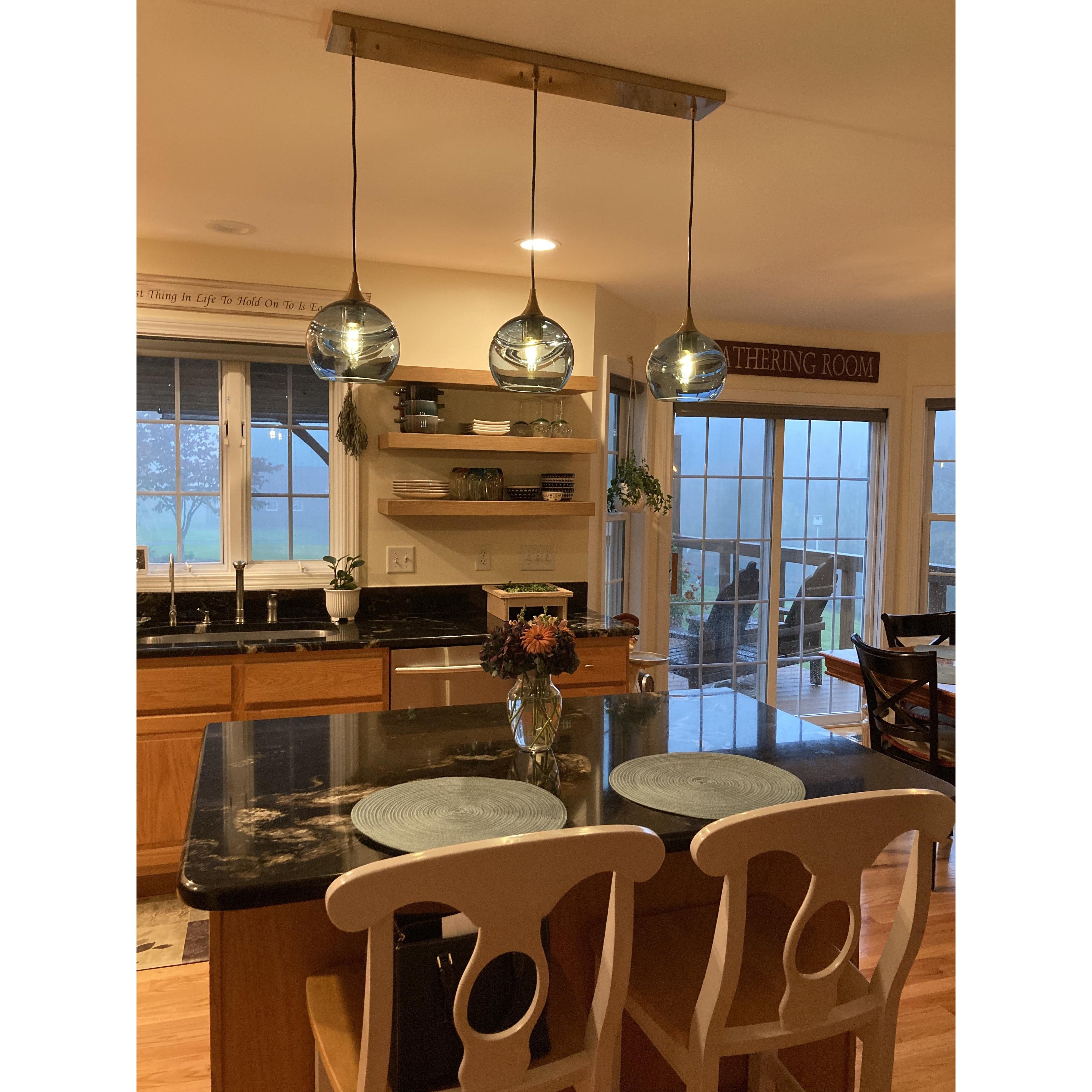 767 3 Pendant Linear Chandelier-Glass-Bicycle Glass Co - Hotshop-Matte Black - 4ft Cord-Lunar-Steel Blue-Bicycle Glass Co