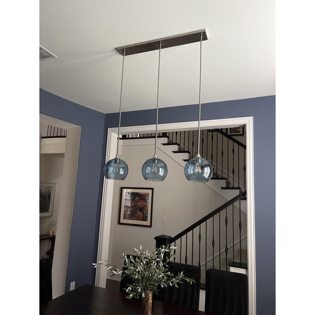 767 3 Pendant Linear Chandelier-Glass-Bicycle Glass Co - Hotshop-Matte Black - 4ft Cord-Lunar-Steel Blue-Bicycle Glass Co
