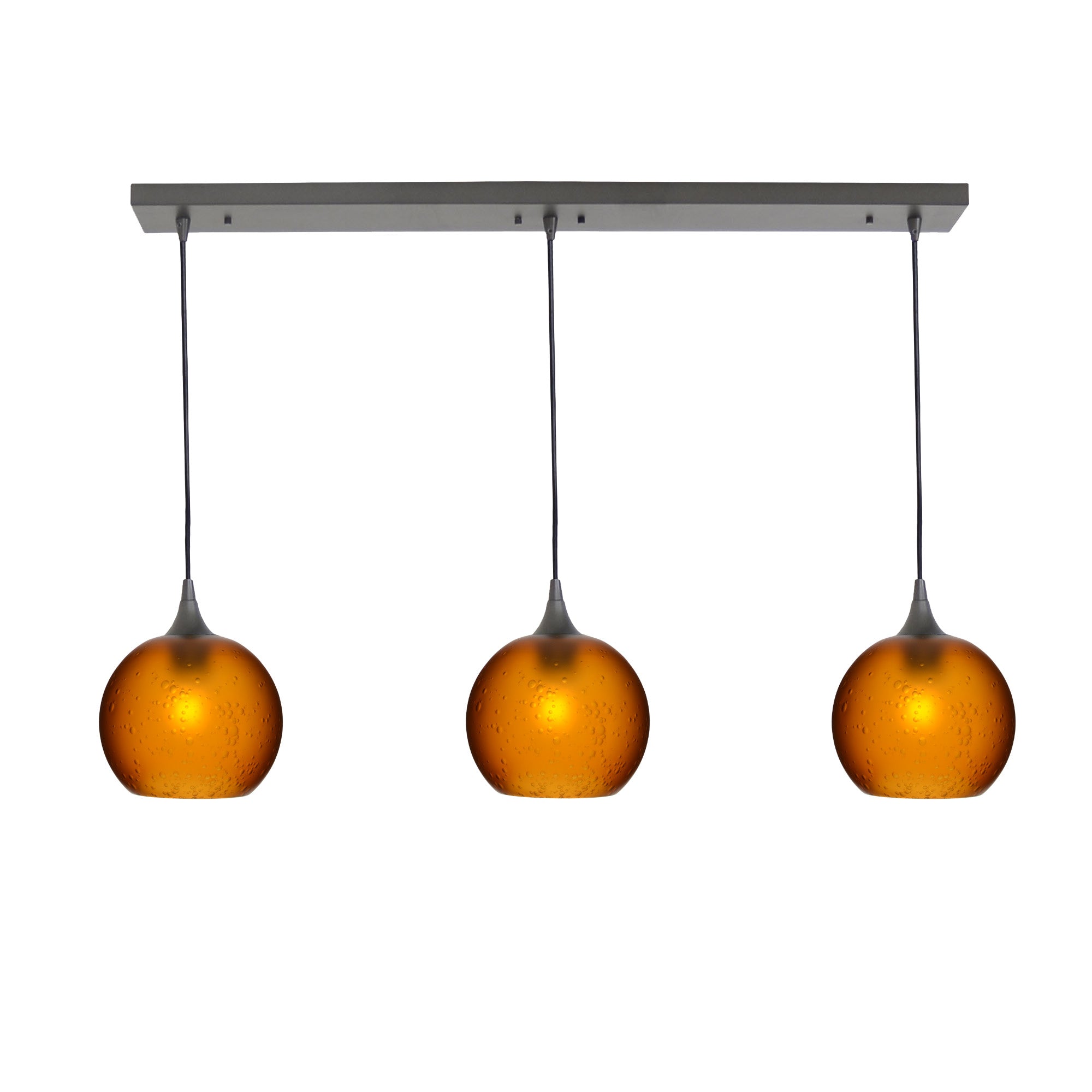 767 3 Pendant Linear Chandelier-Glass-Bicycle Glass Co - Hotshop-Antique Bronze - 4ft Cord-Celestial-Golden Amber-Bicycle Glass Co