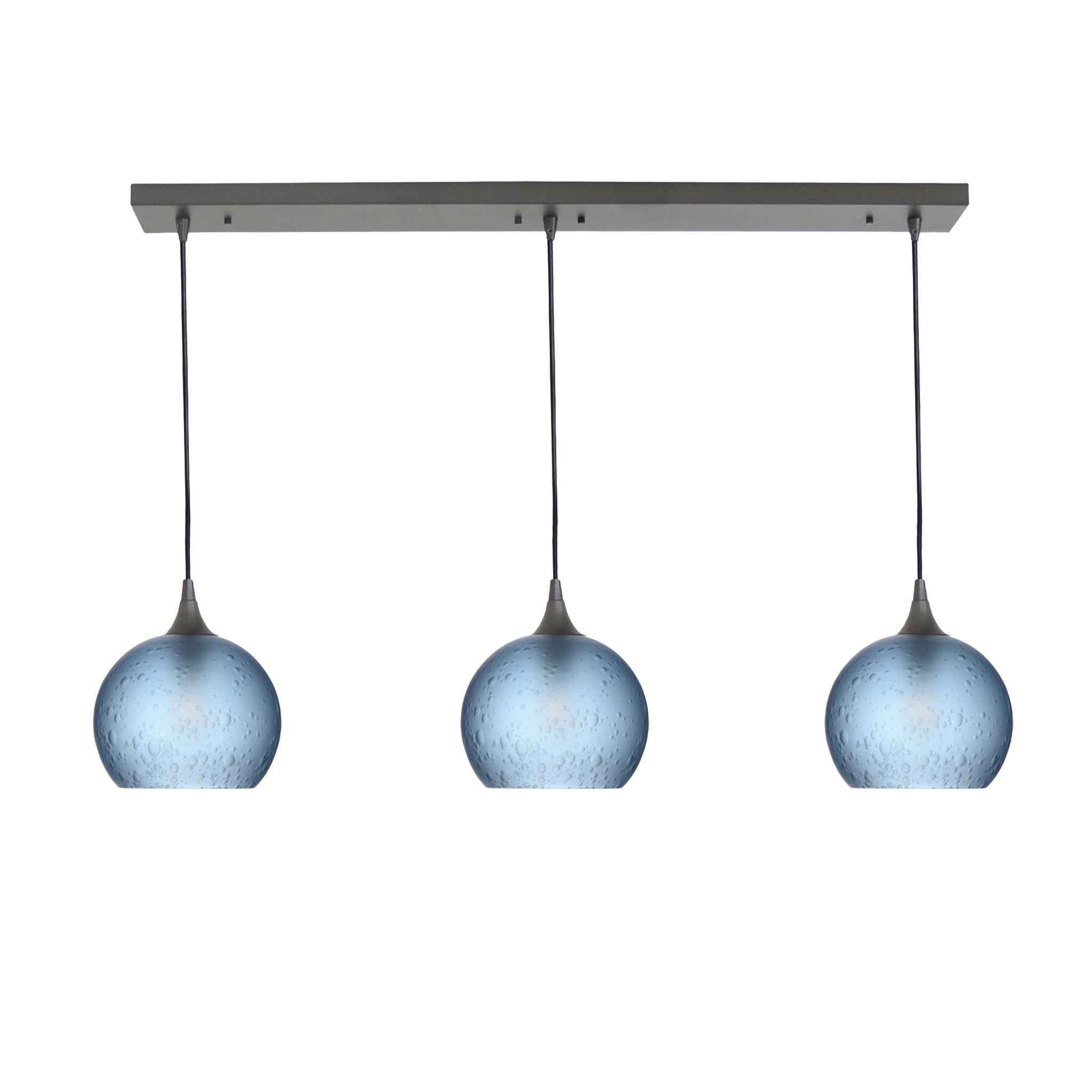 767 3 Pendant Linear Chandelier-Glass-Bicycle Glass Co - Hotshop-Antique Bronze - 4ft Cord-Celestial-Steel Blue-Bicycle Glass Co
