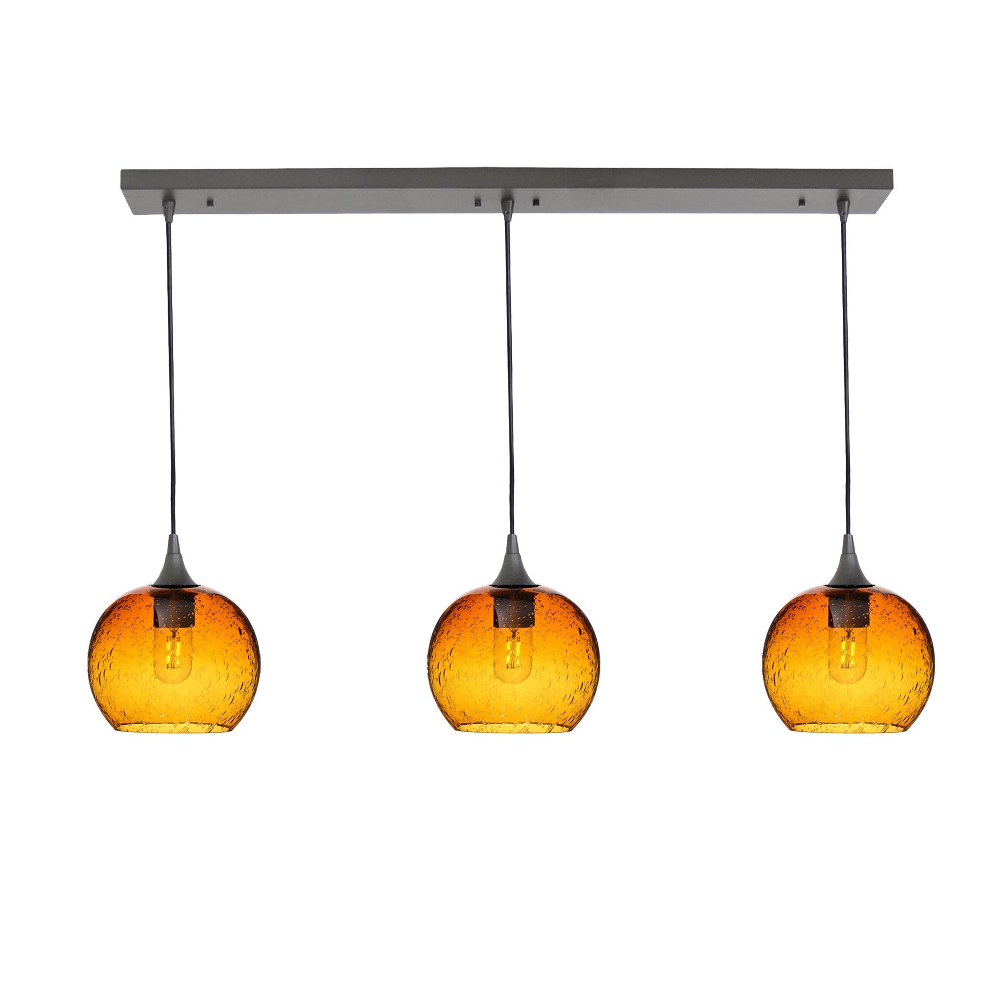 767 3 Pendant Linear Chandelier-Glass-Bicycle Glass Co - Hotshop-Antique Bronze - 4ft Cord-Lunar-Golden Amber-Bicycle Glass Co
