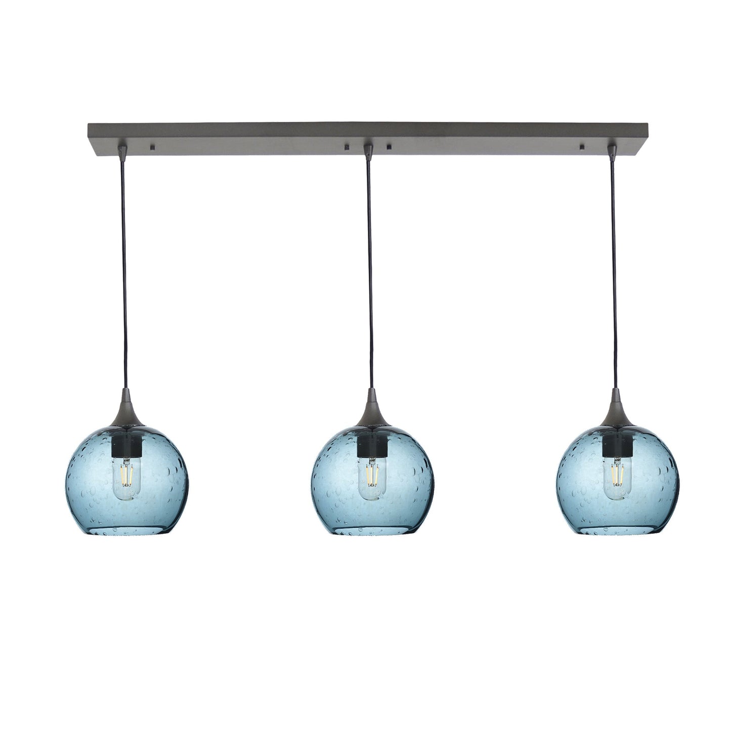 767 3 Pendant Linear Chandelier-Glass-Bicycle Glass Co - Hotshop-Antique Bronze - 4ft Cord-Lunar-Slate Gray-Bicycle Glass Co